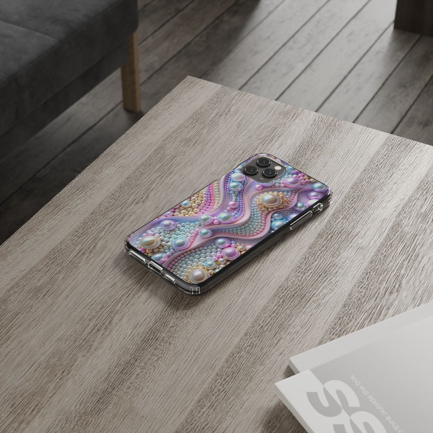 Colorful Pearl Wave Clear Phone Case, Elegant iPhone Cover