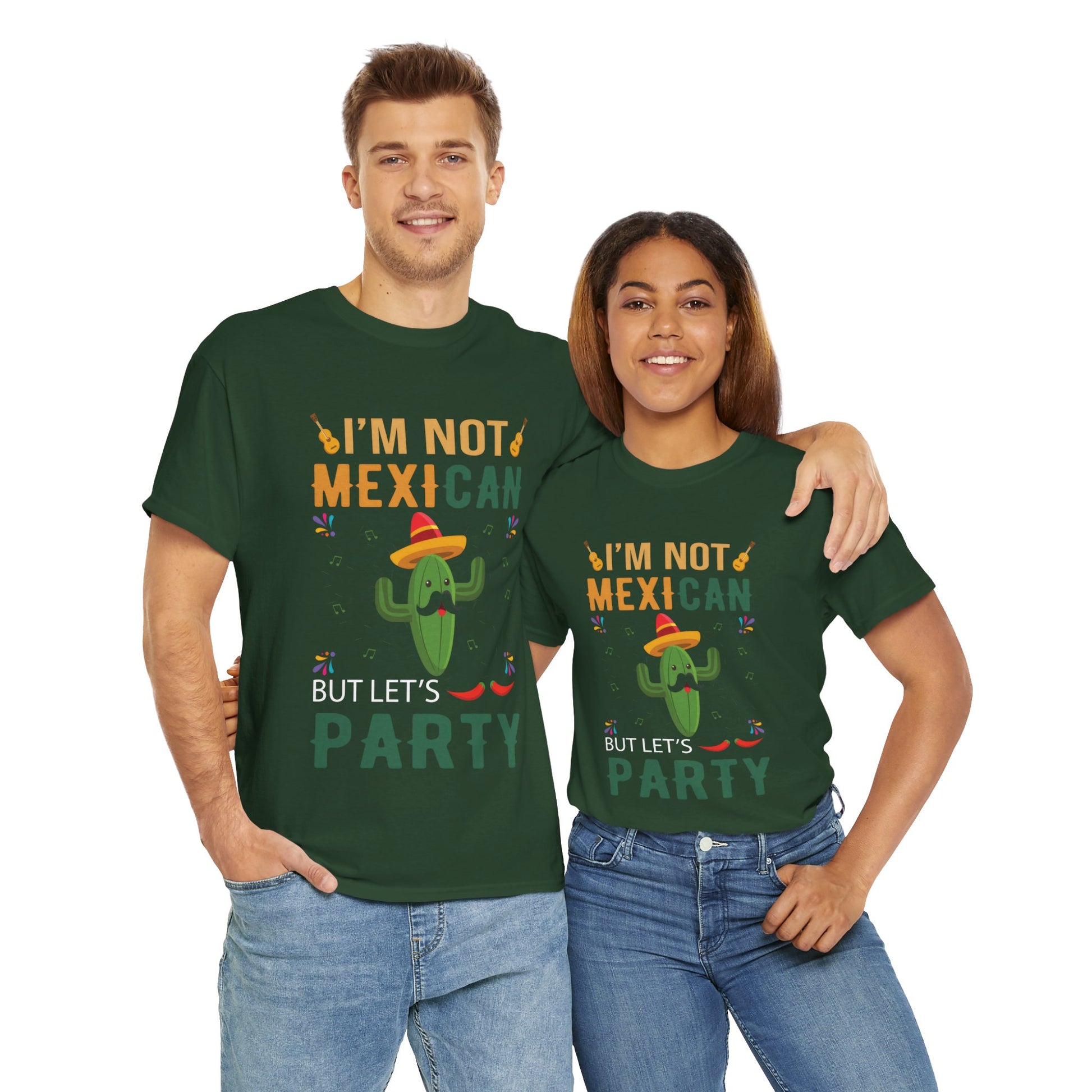 Funny Unisex Heavy Cotton Tee - "I'm Not Mexican But Let's Party"