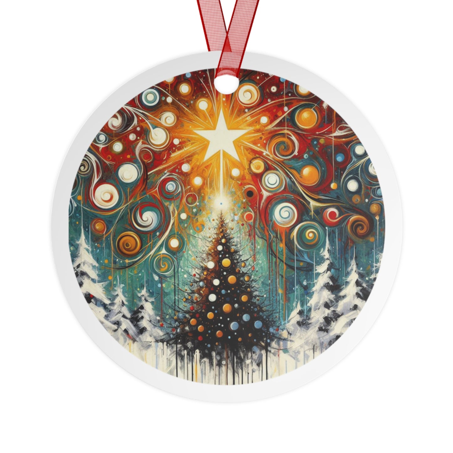 Galactic Yuletide Burst Abstract Metal Ornaments, 2-Side Print