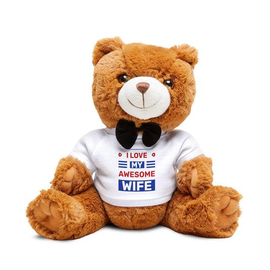 Cute Teddy Bear with 'I Love My Awesome Wife' T-Shirt, Gift for Wife, Anniversary Surprise