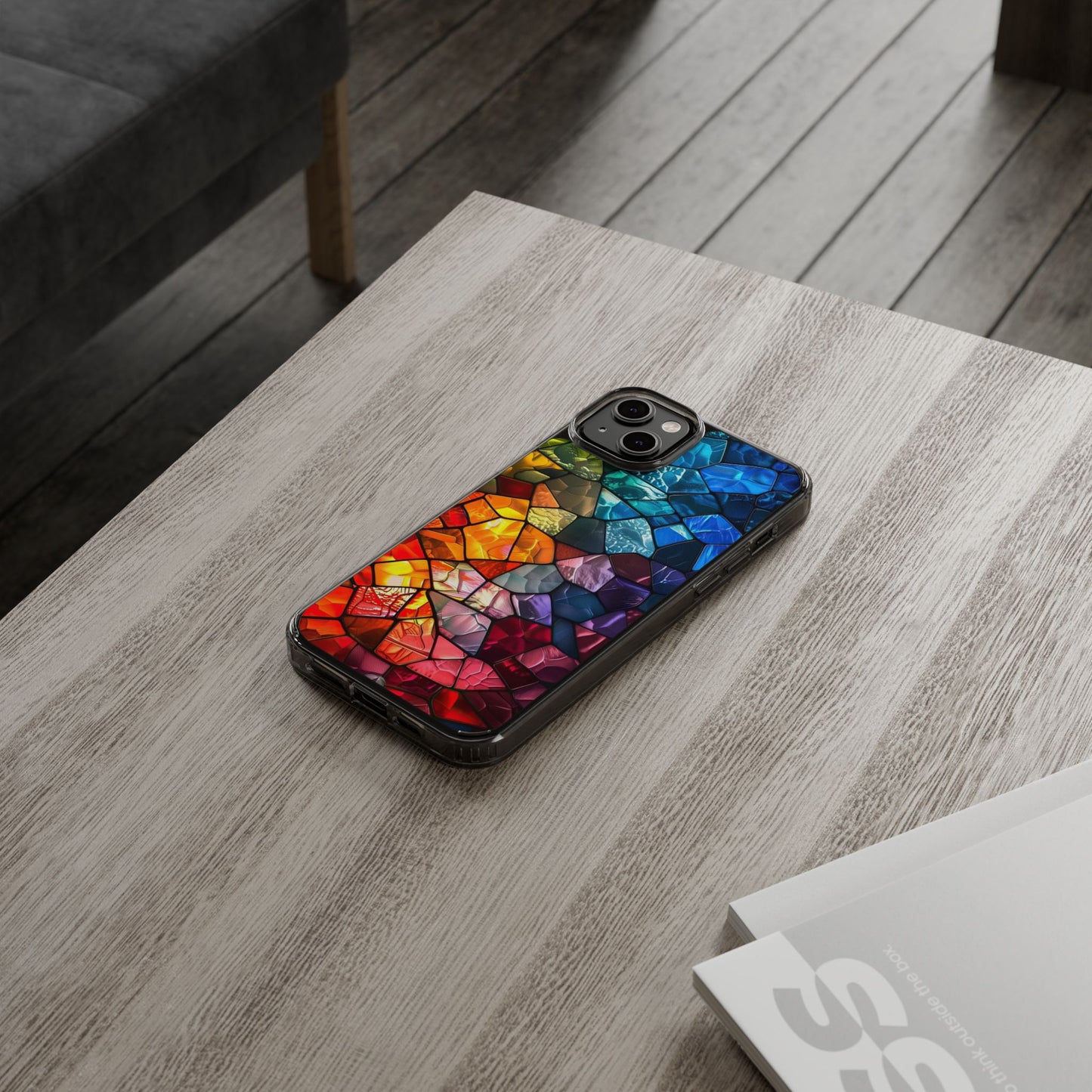 Vibrant Clear Phone Case, Colorful Stained Glass Design
