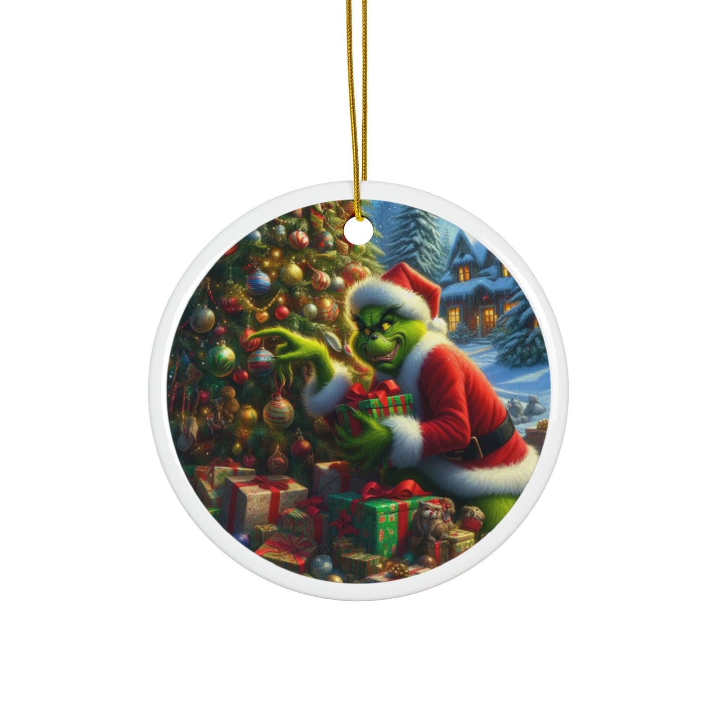 The Grinch’s Holiday Heist Christmas Ceramic Ornaments, 2-Side Print, (1pc, 3pcs, 5pcs, 10pcs)