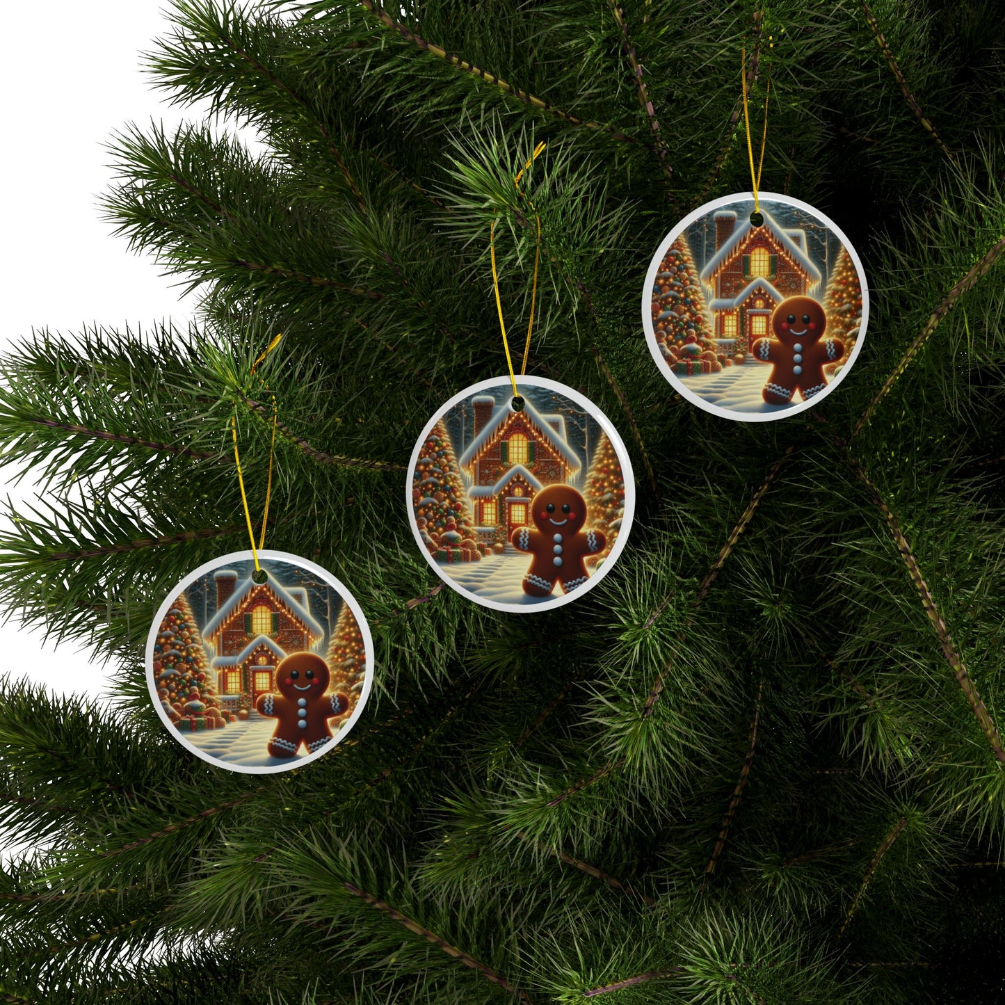 Gingerbread Man’s Christmas Charm Christmas Ceramic Ornaments, 2-Side Print, (1pc, 3pcs, 5pcs, 10pcs)