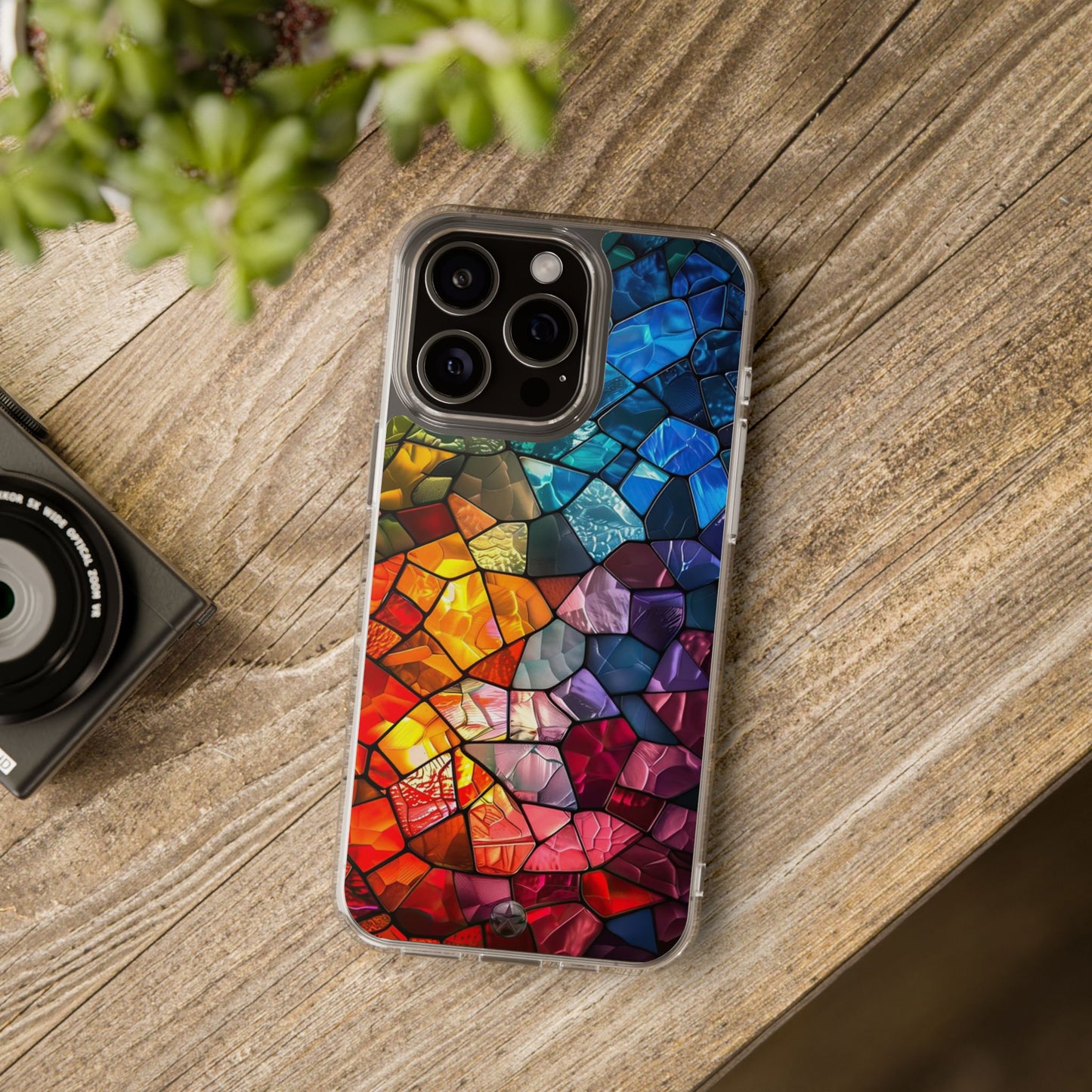 Vibrant Clear Phone Case, Colorful Stained Glass Design