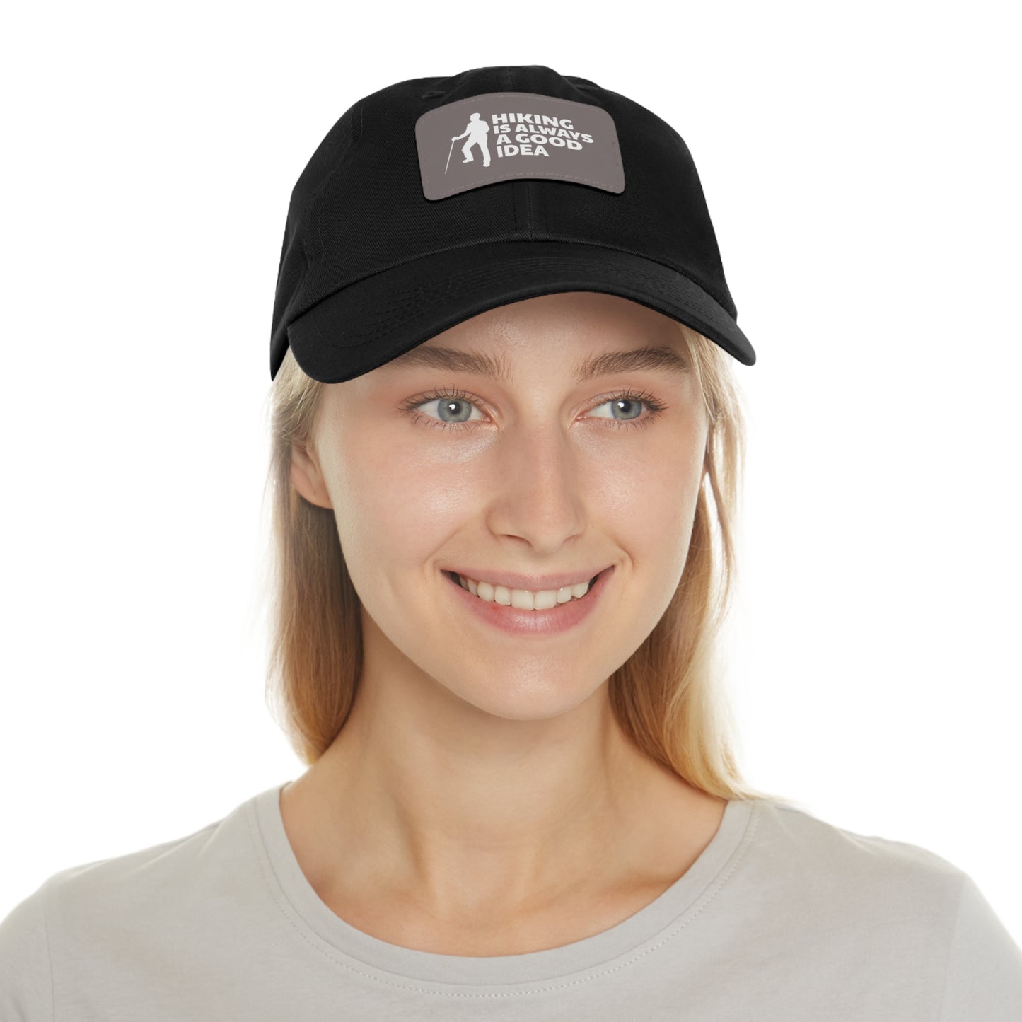 Hiking Is Always A Good Idea Dad Hat with Leather Patch (Rectangle)