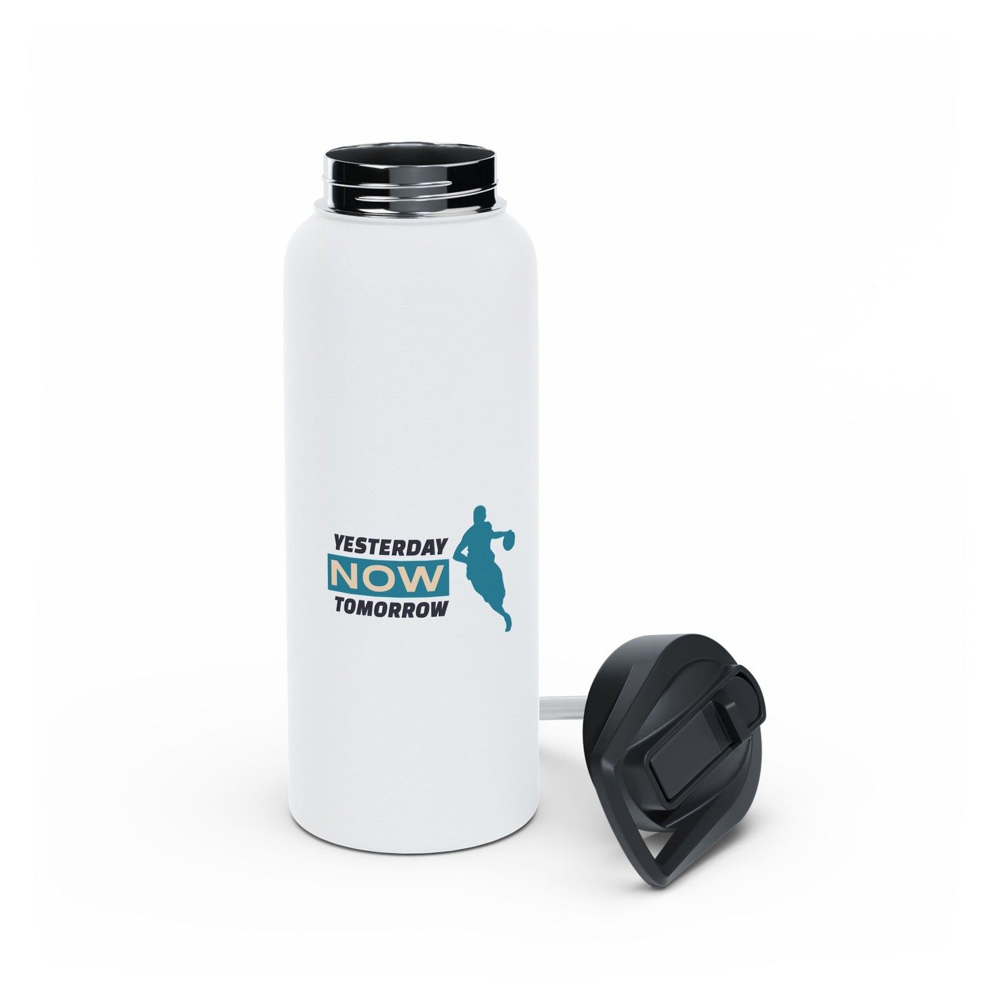 Yesterday Now Tomorrow Stainless Steel Water Bottle, Standard Lid