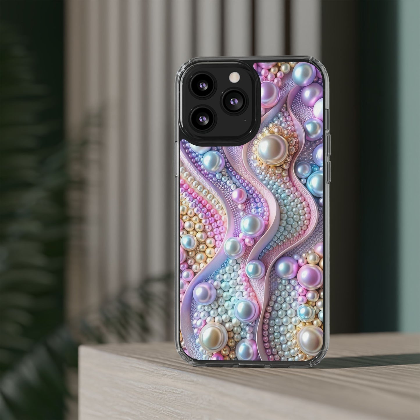 Colorful Pearl Wave Clear Phone Case, Elegant iPhone Cover