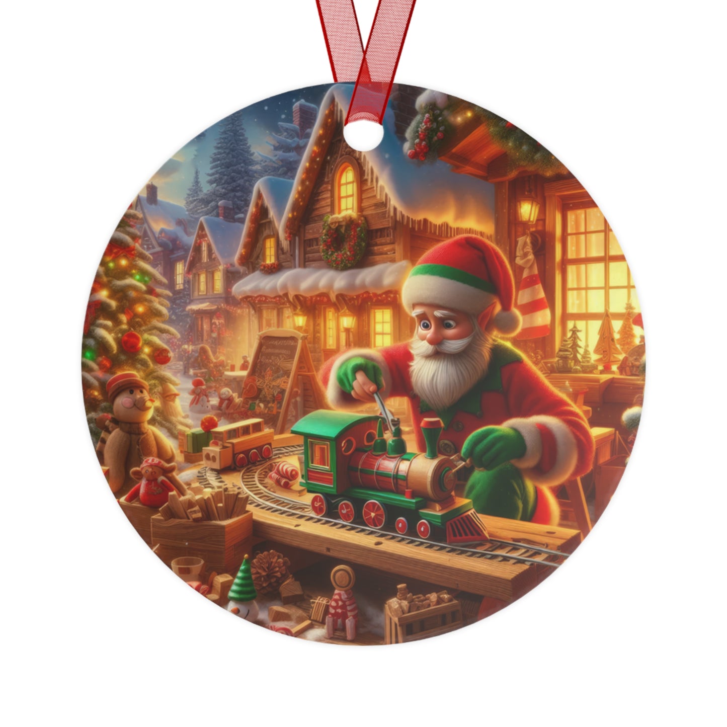 Wooden Dreams with Santa Metal Ornaments, 2-Side Print