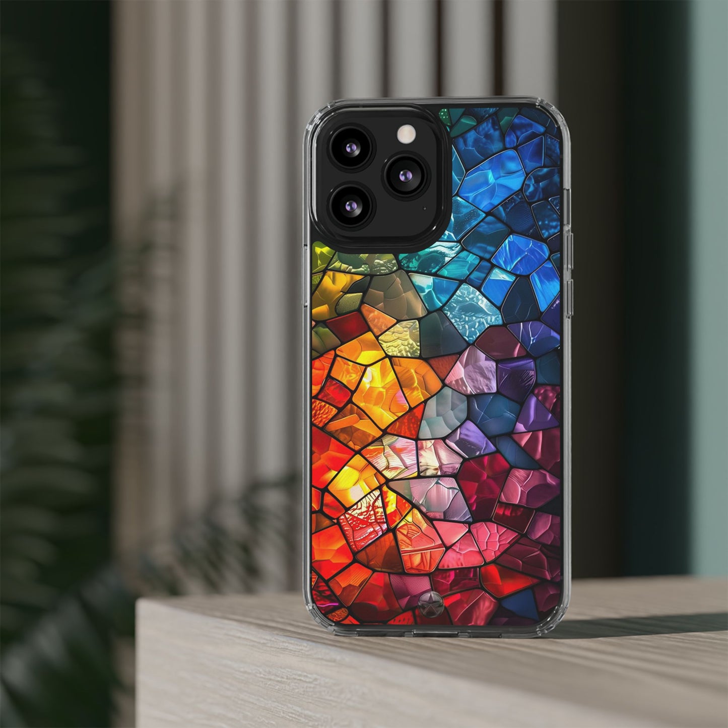 Vibrant Clear Phone Case, Colorful Stained Glass Design