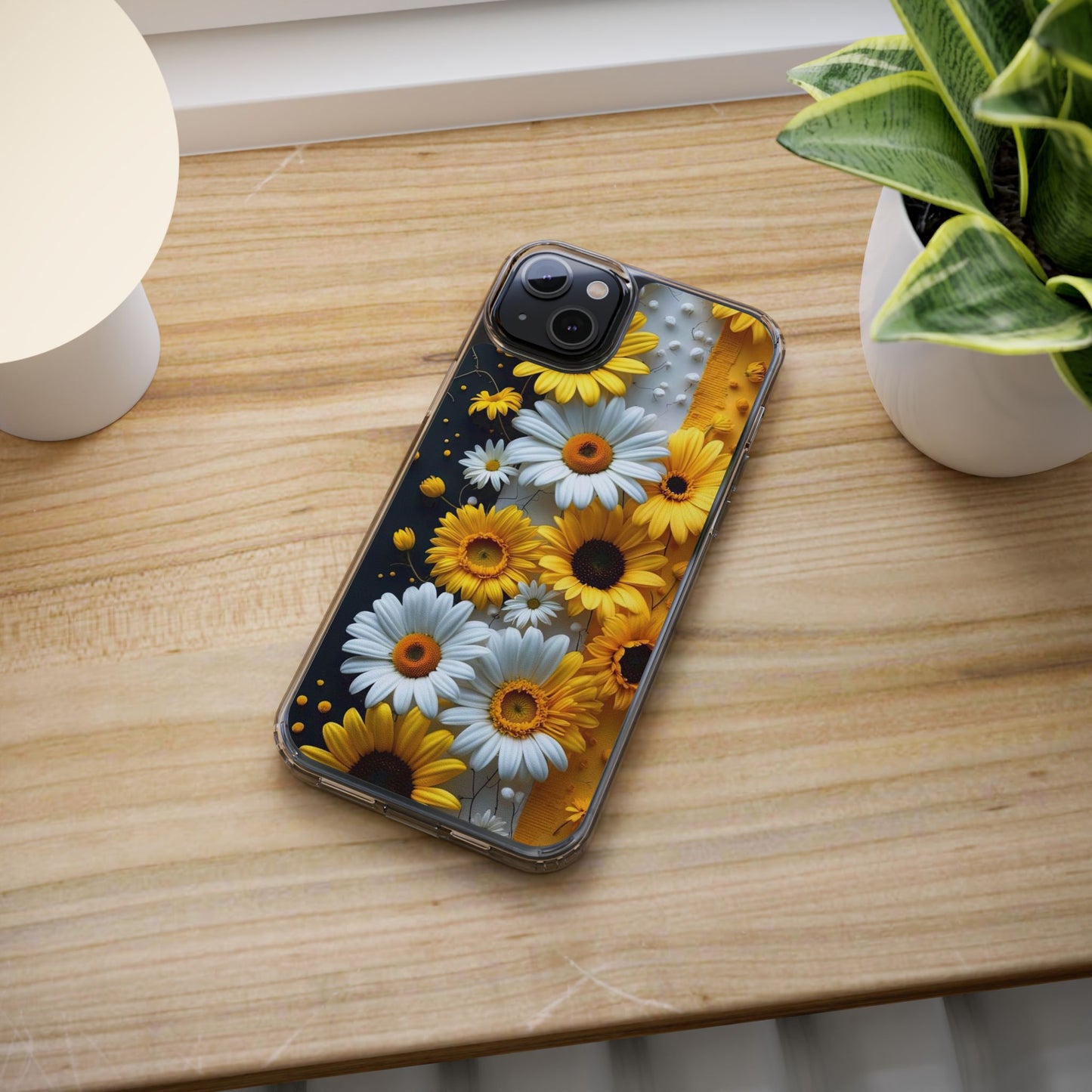 Clear Floral Phone Case - Yellow and White Daisy Pattern Colorful Spring Accessory