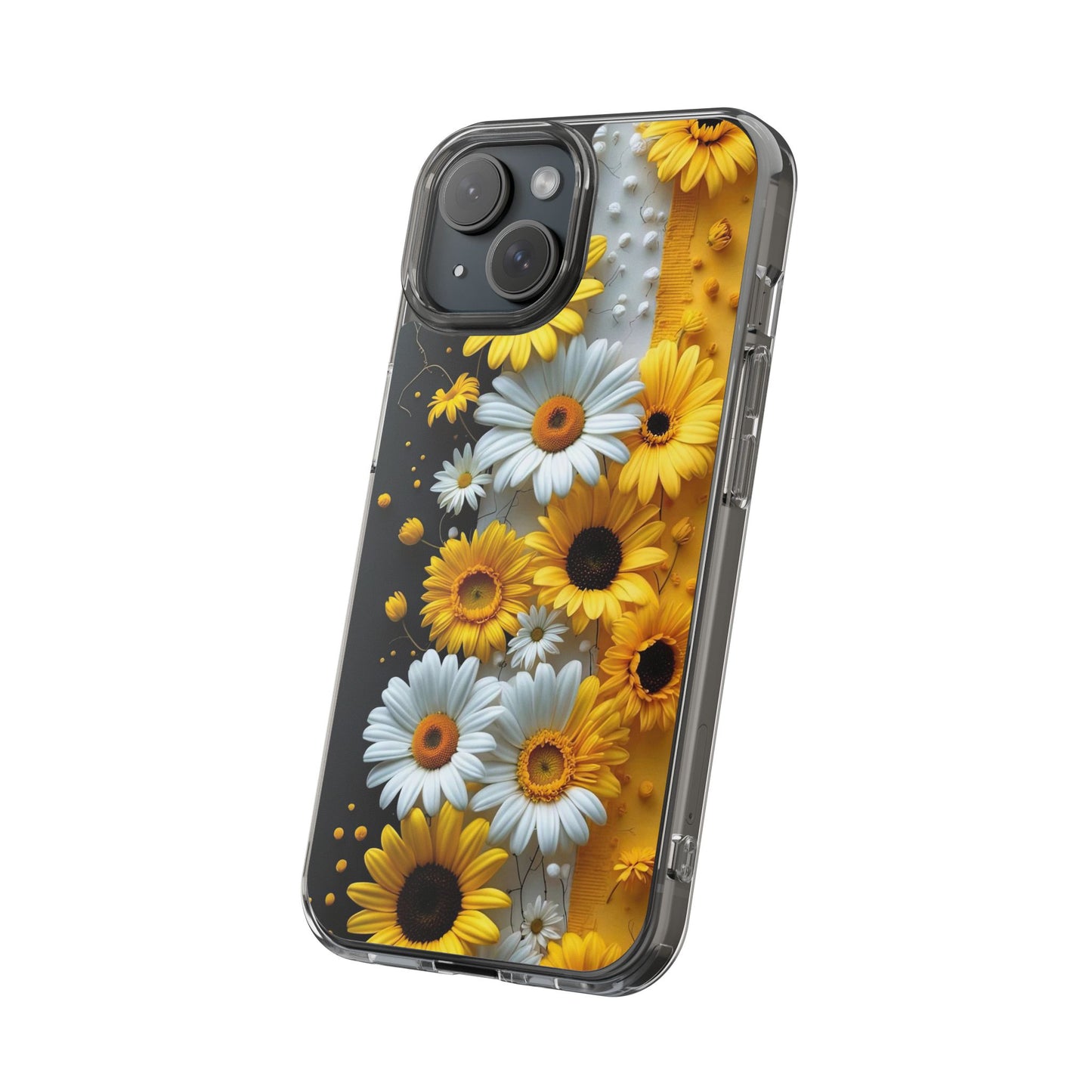 Clear Floral Phone Case - Yellow and White Daisy Pattern Colorful Spring Accessory