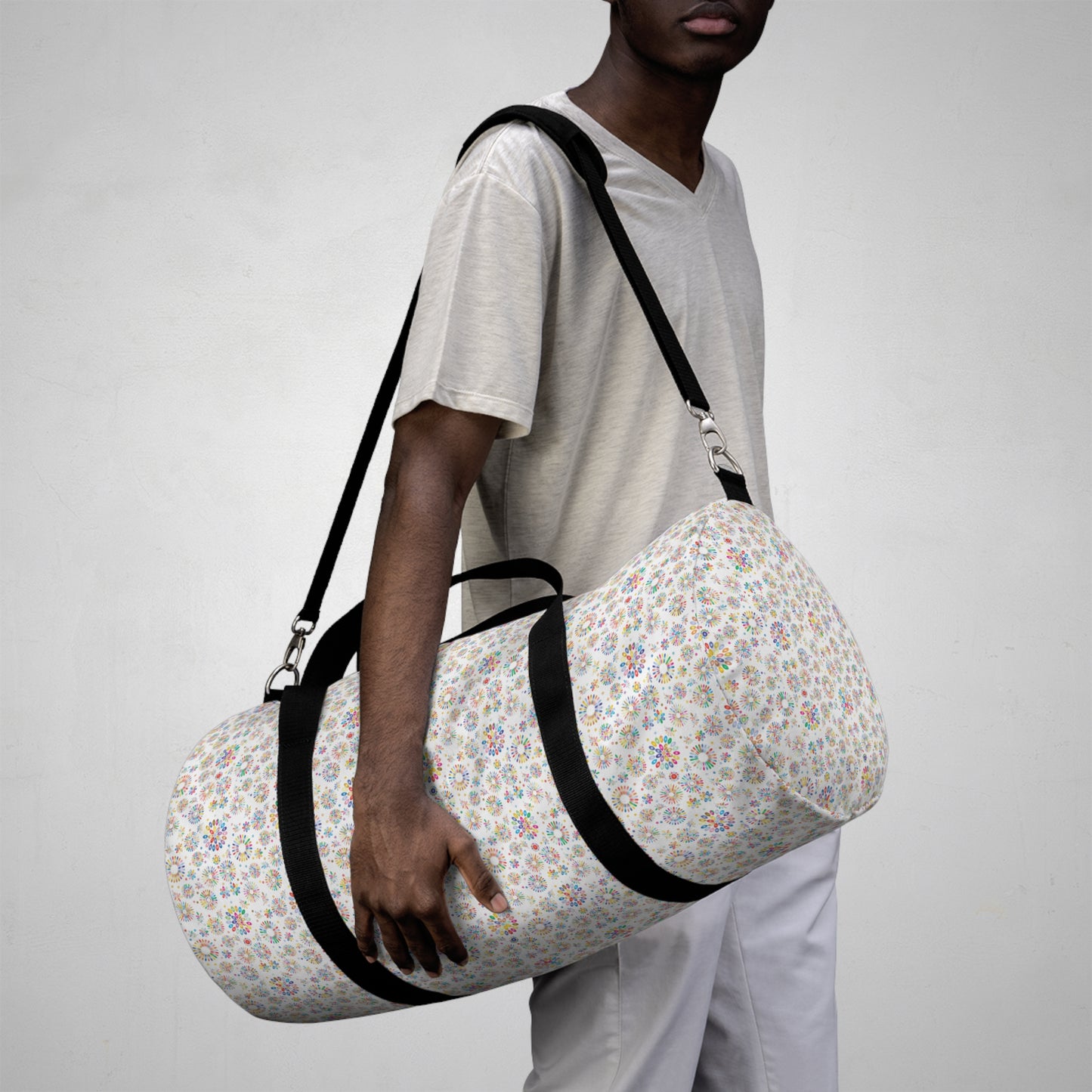 Vibrant Vibes: Happy Color Duffel Bag / White