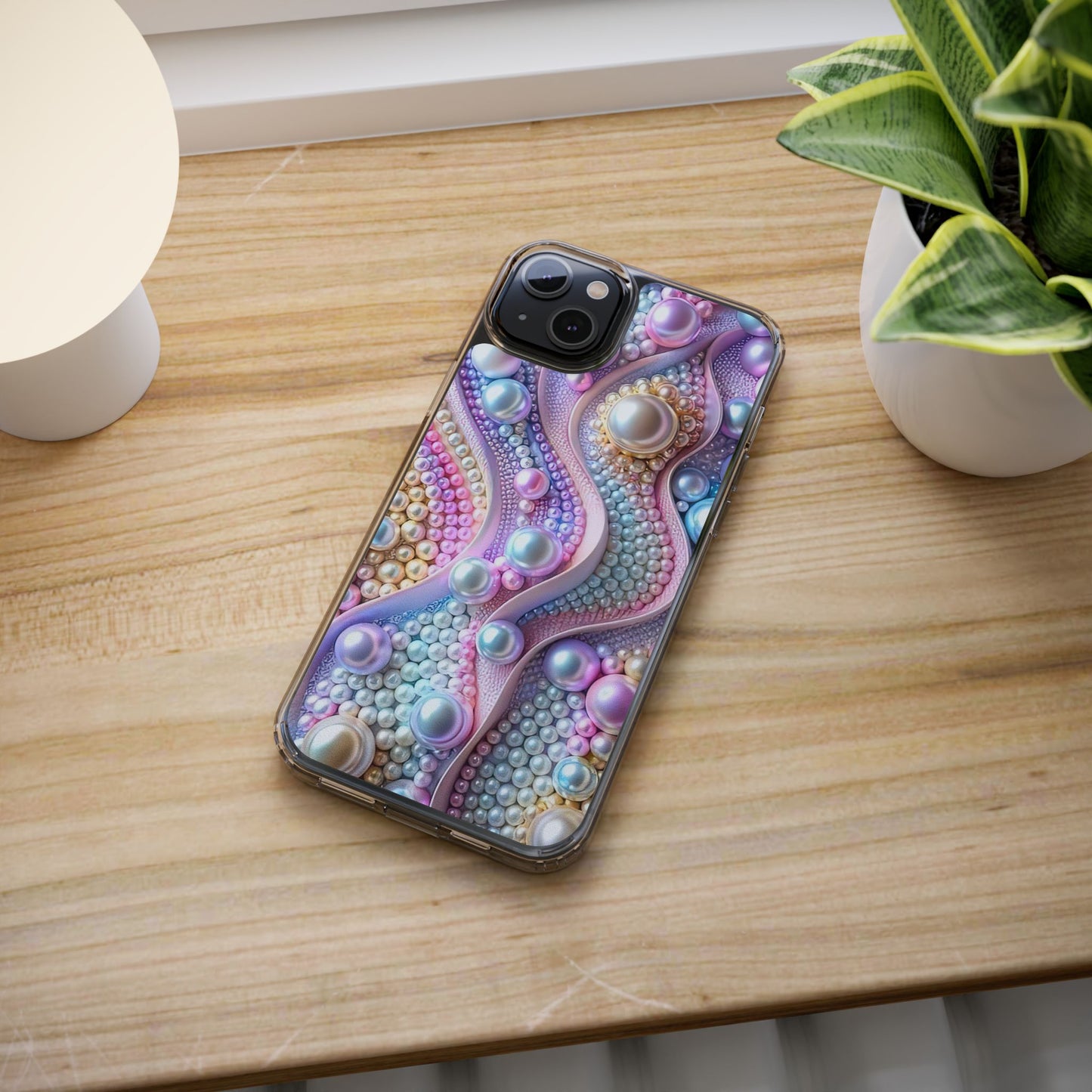 Colorful Pearl Wave Clear Phone Case, Elegant iPhone Cover