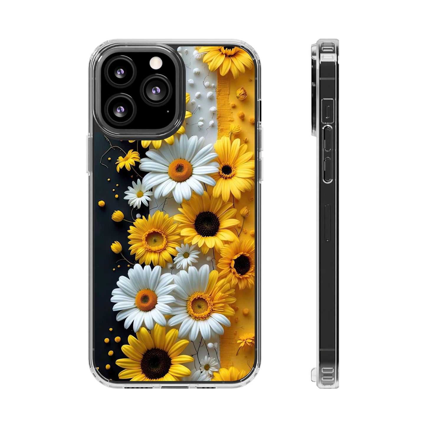 Clear Floral Phone Case - Yellow and White Daisy Pattern Colorful Spring Accessory