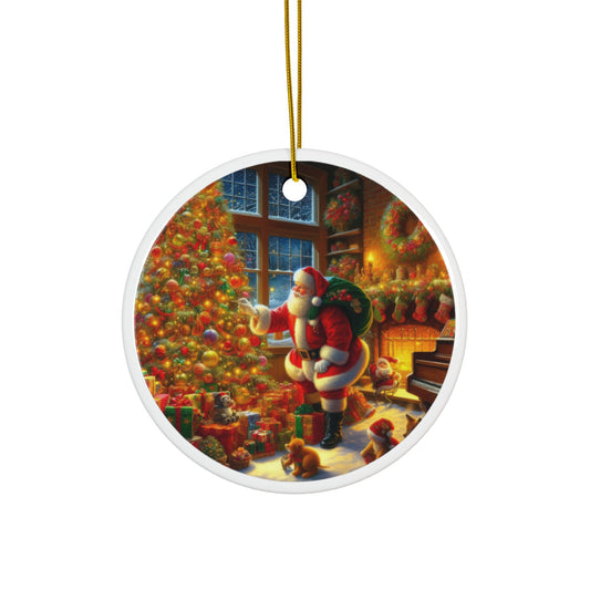 Santa’s Tree Decoration Delight Christmas Ceramic Ornaments, 2-Side Print, (1pc, 3pcs, 5pcs, 10pcs)