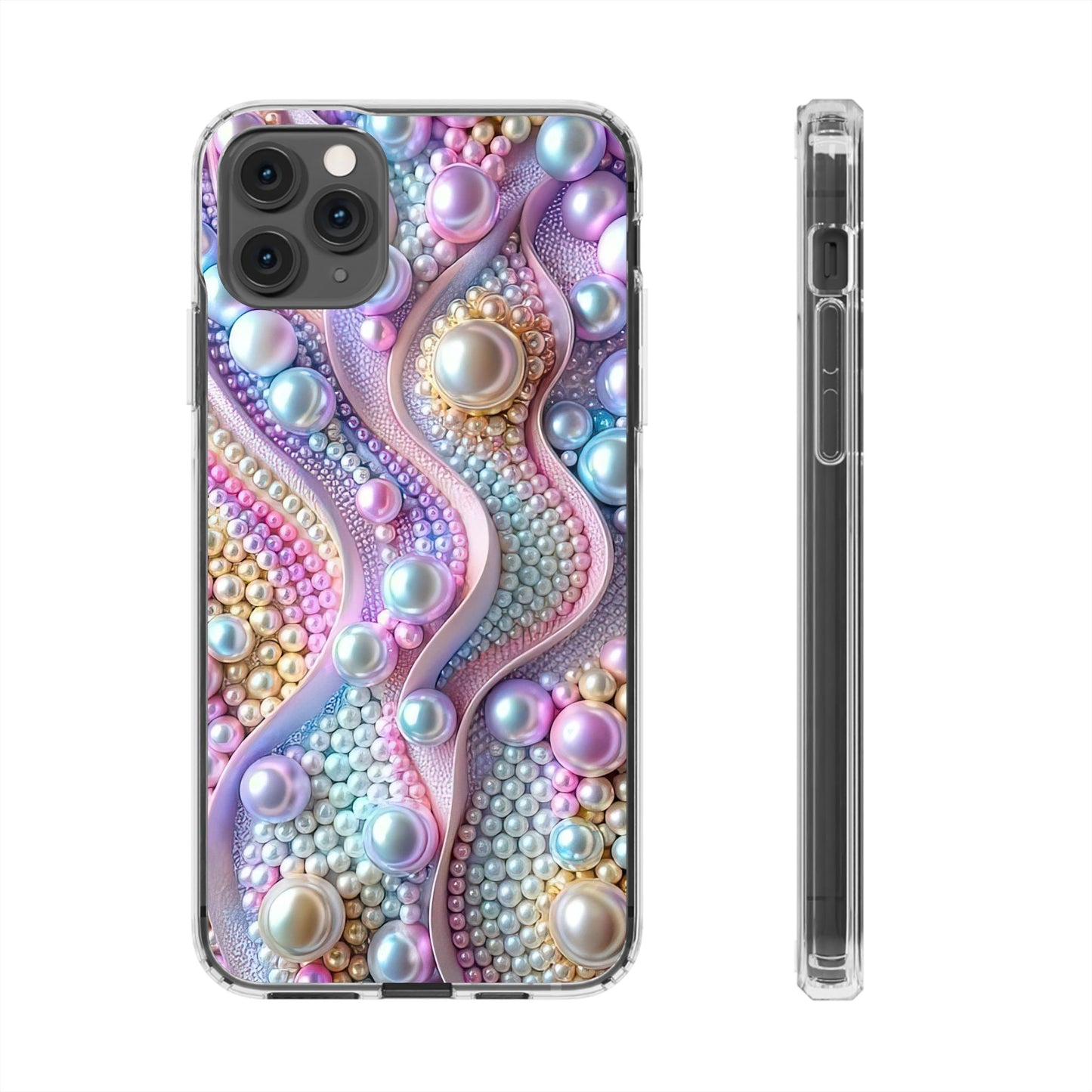 Colorful Pearl Wave Clear Phone Case, Elegant iPhone Cover