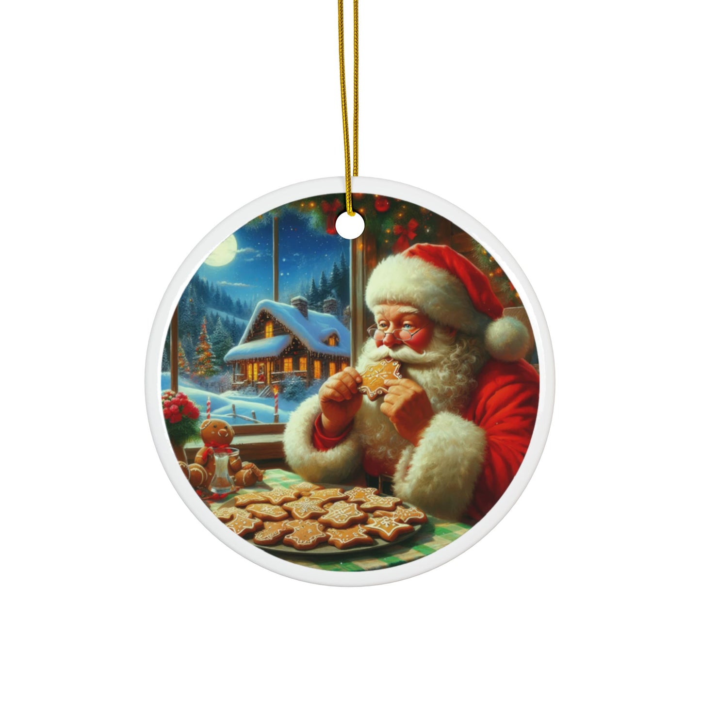 Santa’s Festive Cookie Break Christmas Ceramic Ornaments, 2-Side Print, (1pc, 3pcs, 5pcs, 10pcs)