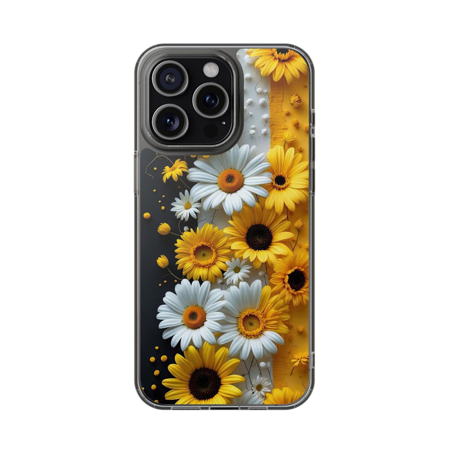 Clear Floral Phone Case - Yellow and White Daisy Pattern Colorful Spring Accessory