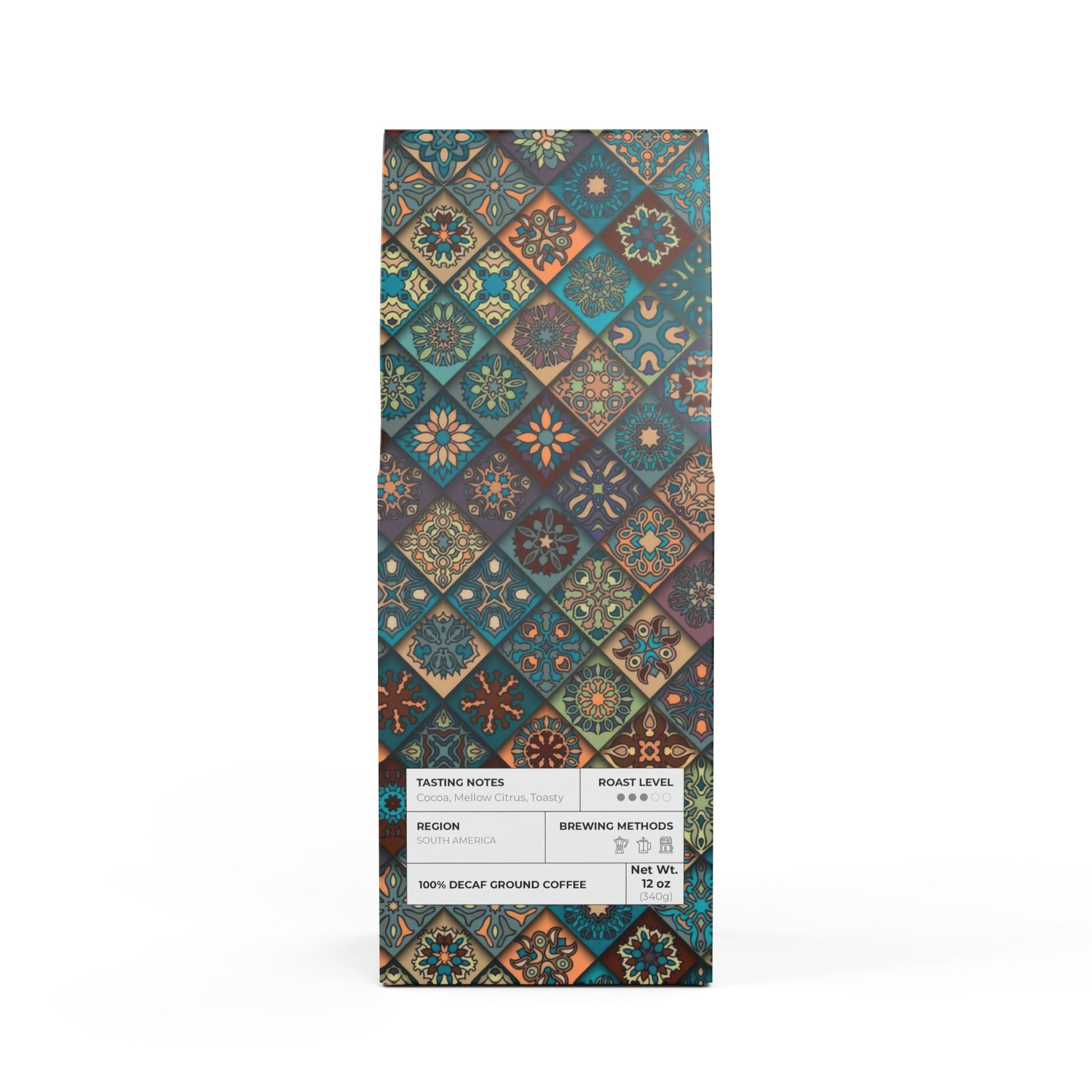 Trapper Peak Decaf Coffee Blend (Medium Roast) / Tasting notes: Cocoa, mellow citrus, toasty