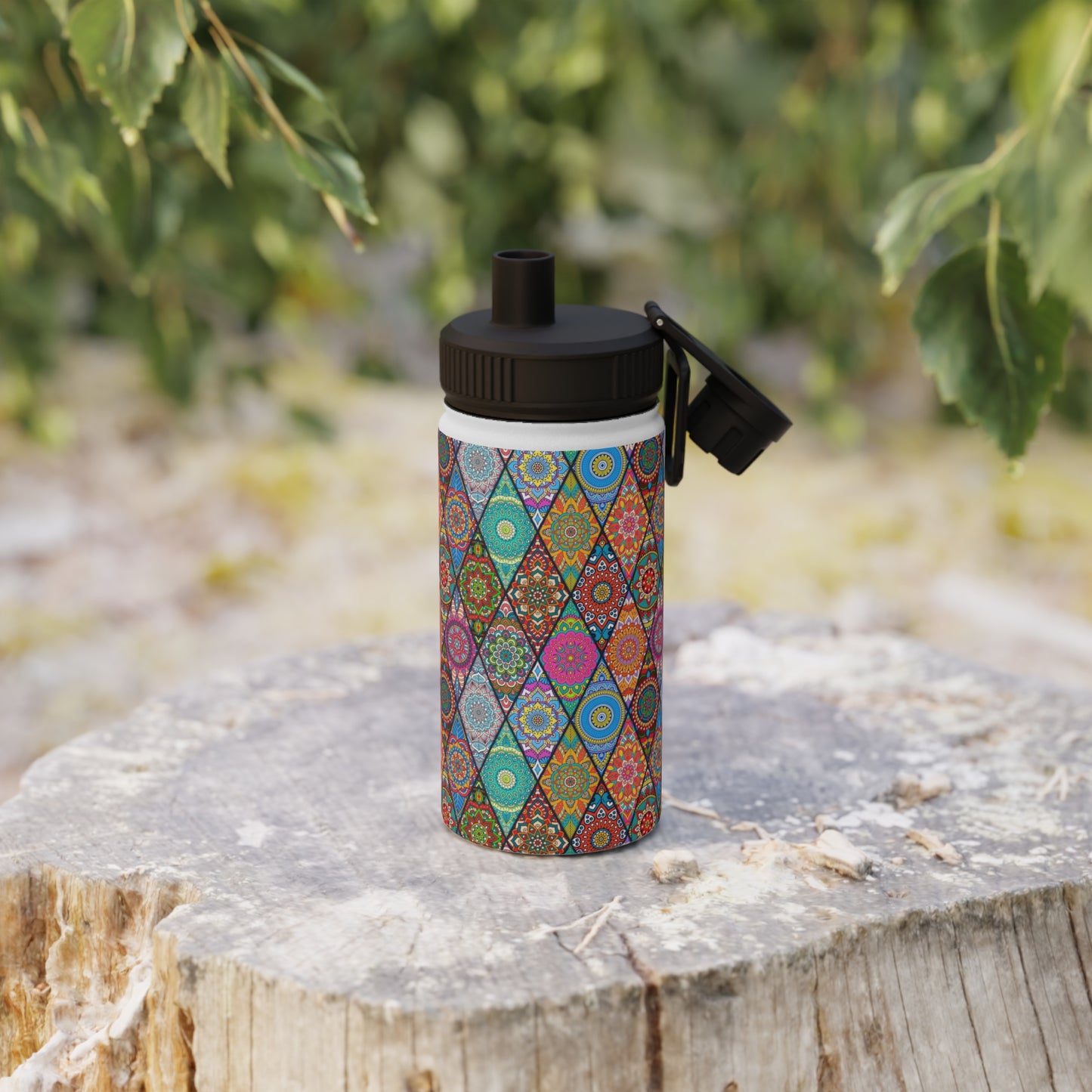 Mandala Argyle Stainless Steel Water Bottle, Sports Lid