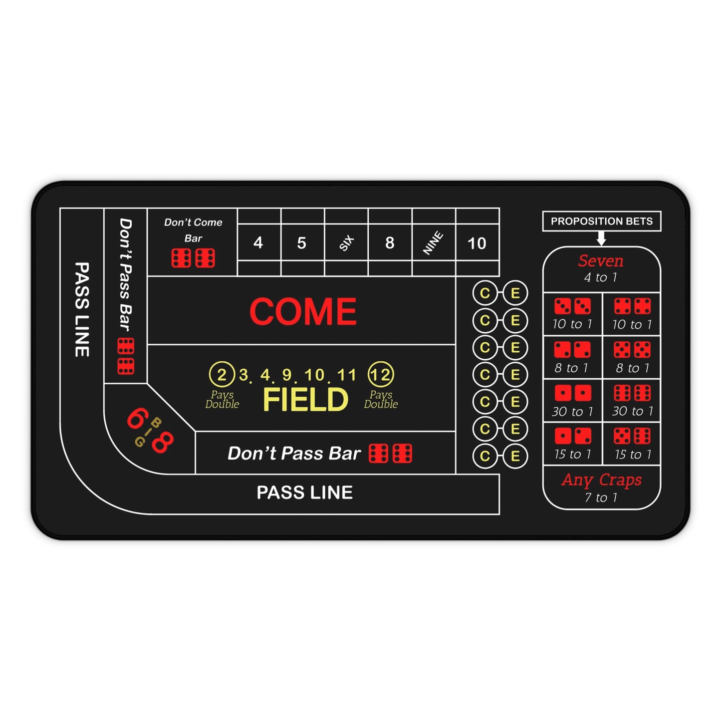 Casino Craps Desk Mat — 2-in-1 Gaming Surface / Black