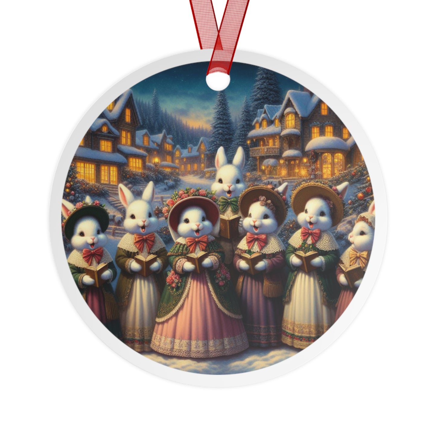 Victorian Christmas Bunnies Metal Ornaments, 2-Side Print