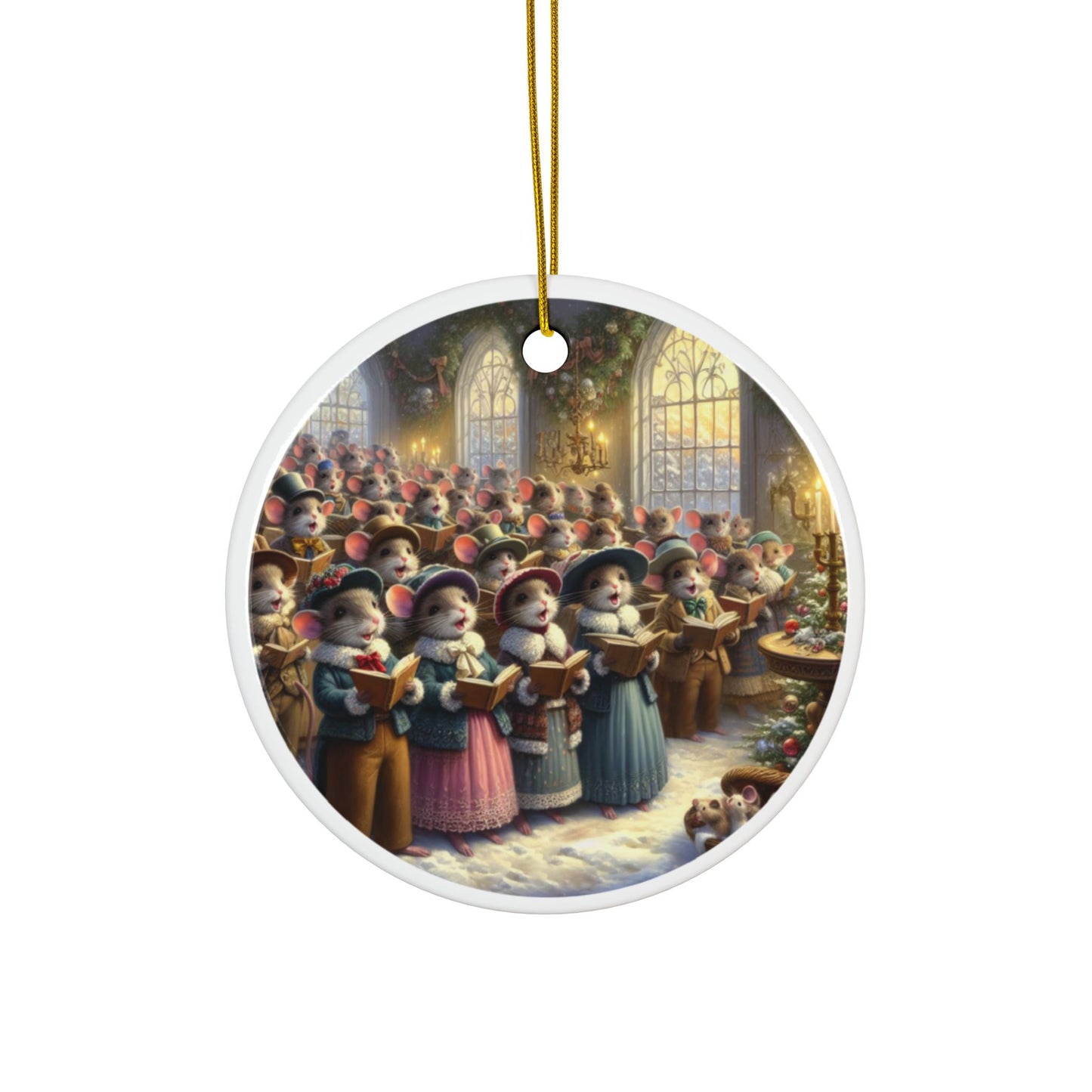 Yuletide Serenade in Mouseville Christmas Ceramic Ornaments (1pcs, 3pcs, 5pcs, 10pcs) 2-Side Print