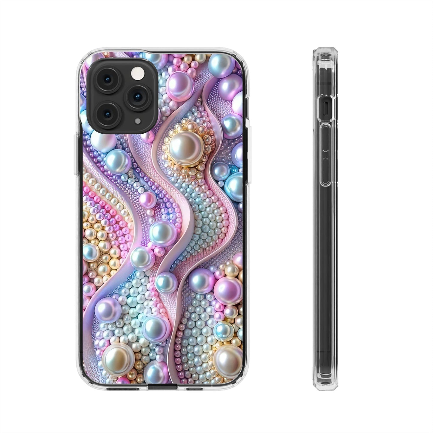 Colorful Pearl Wave Clear Phone Case, Elegant iPhone Cover
