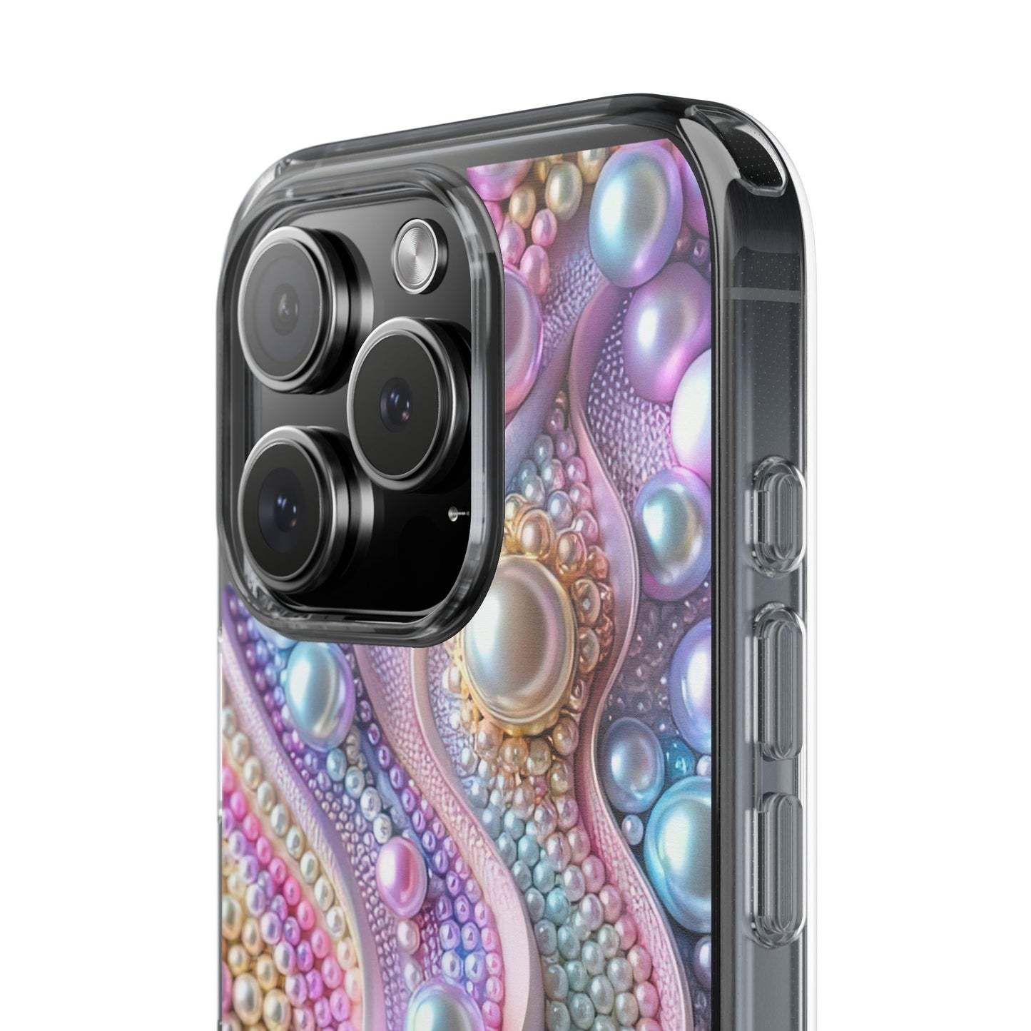 Colorful Pearl Wave Clear Phone Case, Elegant iPhone Cover