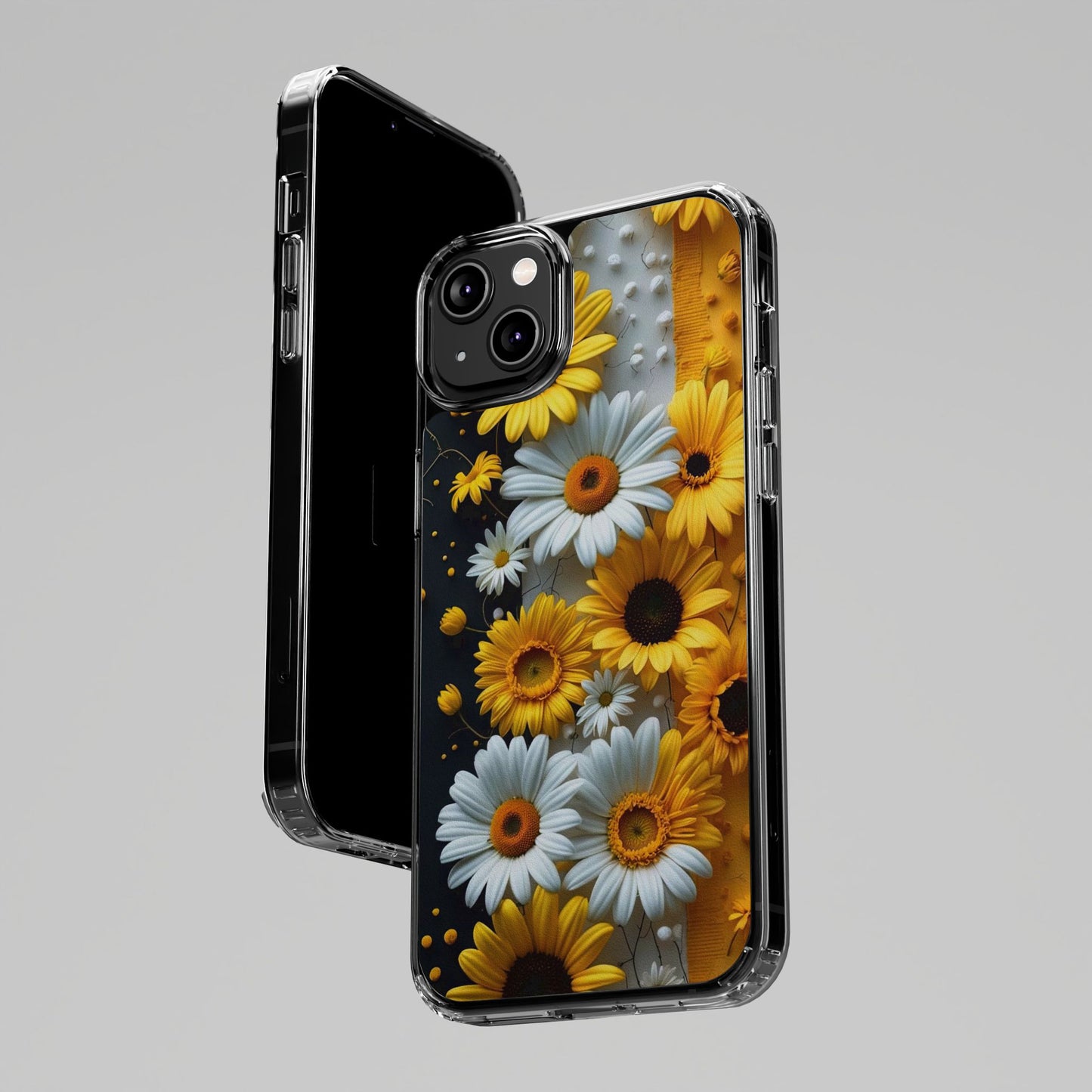 Clear Floral Phone Case - Yellow and White Daisy Pattern Colorful Spring Accessory