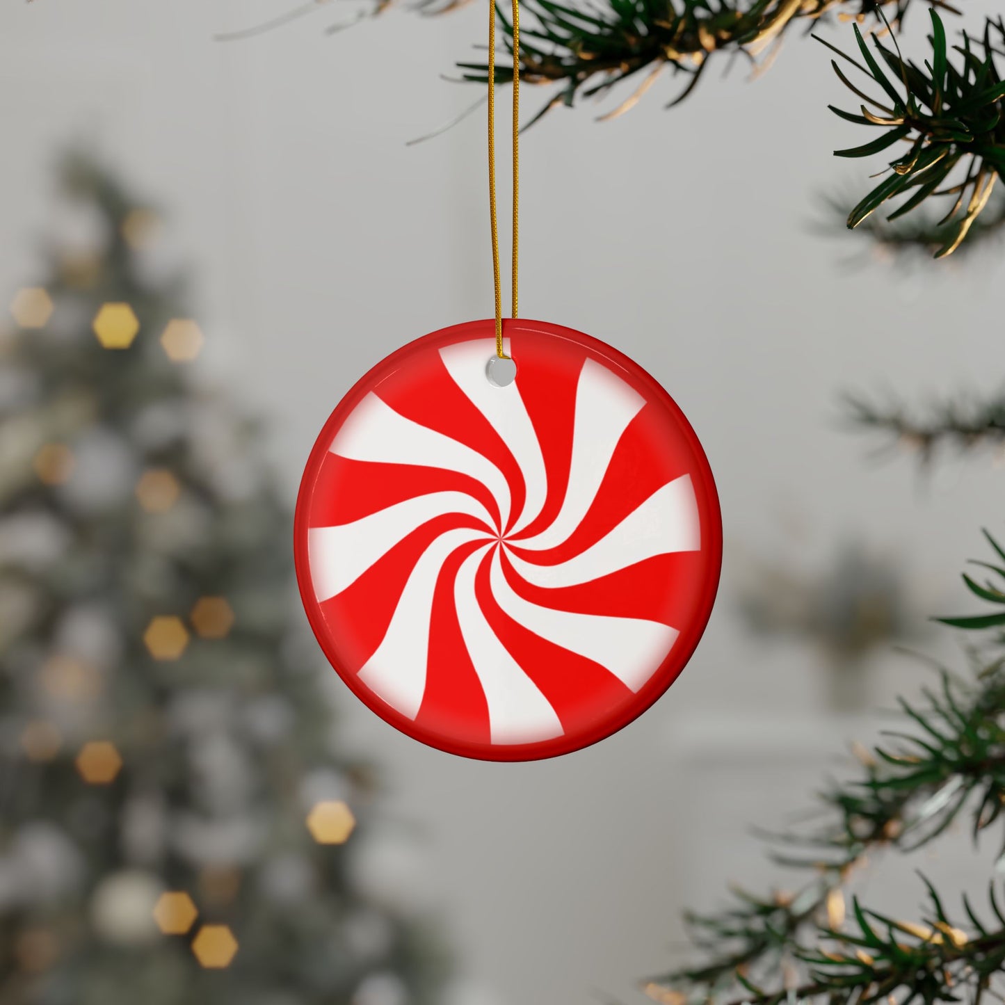 Santa’s Peppermint Delight Christmas Ceramic Ornaments (1pcs, 3pcs, 5pcs, 10pcs) 2-Side Print