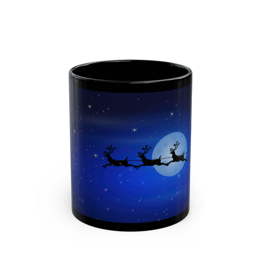 Moonlit Flight: Santa's Magical Slide Black Mug - 11oz, 15oz