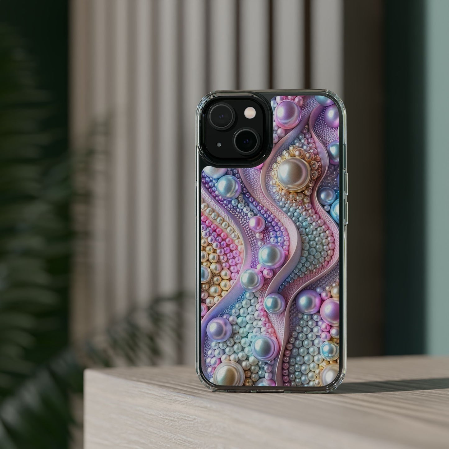 Colorful Pearl Wave Clear Phone Case, Elegant iPhone Cover