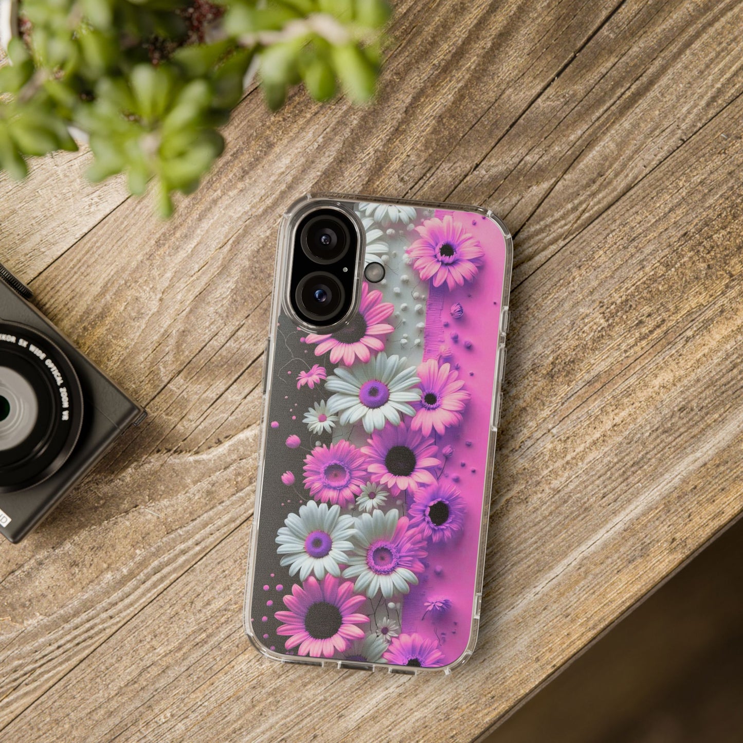 Floral Clear Phone Case – Pink Flower Design