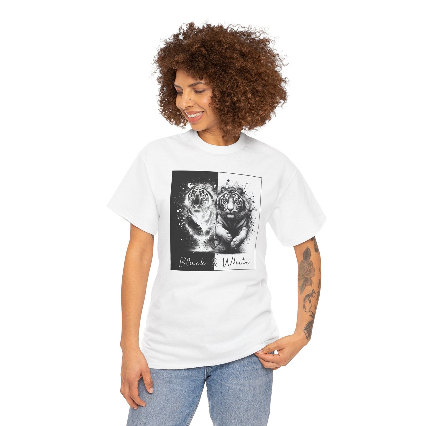 Black & White Tigers Unisex Heavy Cotton Tee