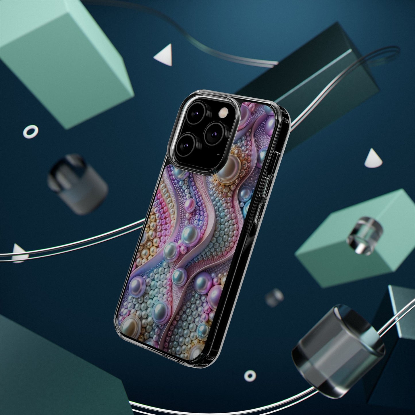 Colorful Pearl Wave Clear Phone Case, Elegant iPhone Cover