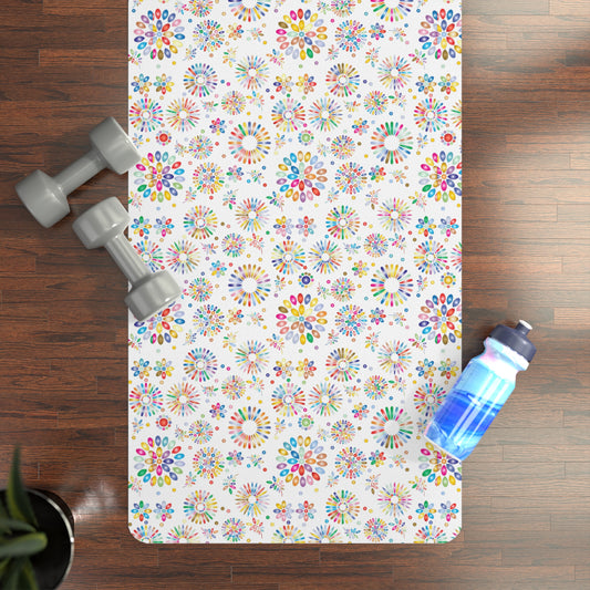 Vibrant Vibes Rubber Yoga Mat / White