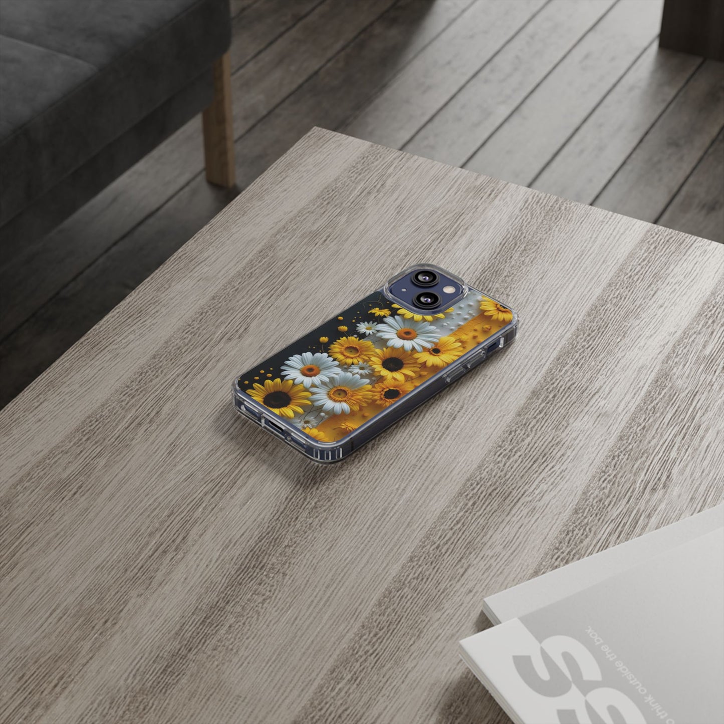 Clear Floral Phone Case - Yellow and White Daisy Pattern Colorful Spring Accessory