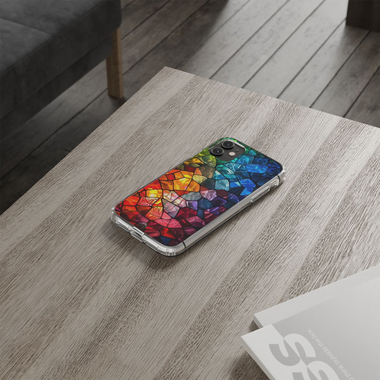 Vibrant Clear Phone Case, Colorful Stained Glass Design