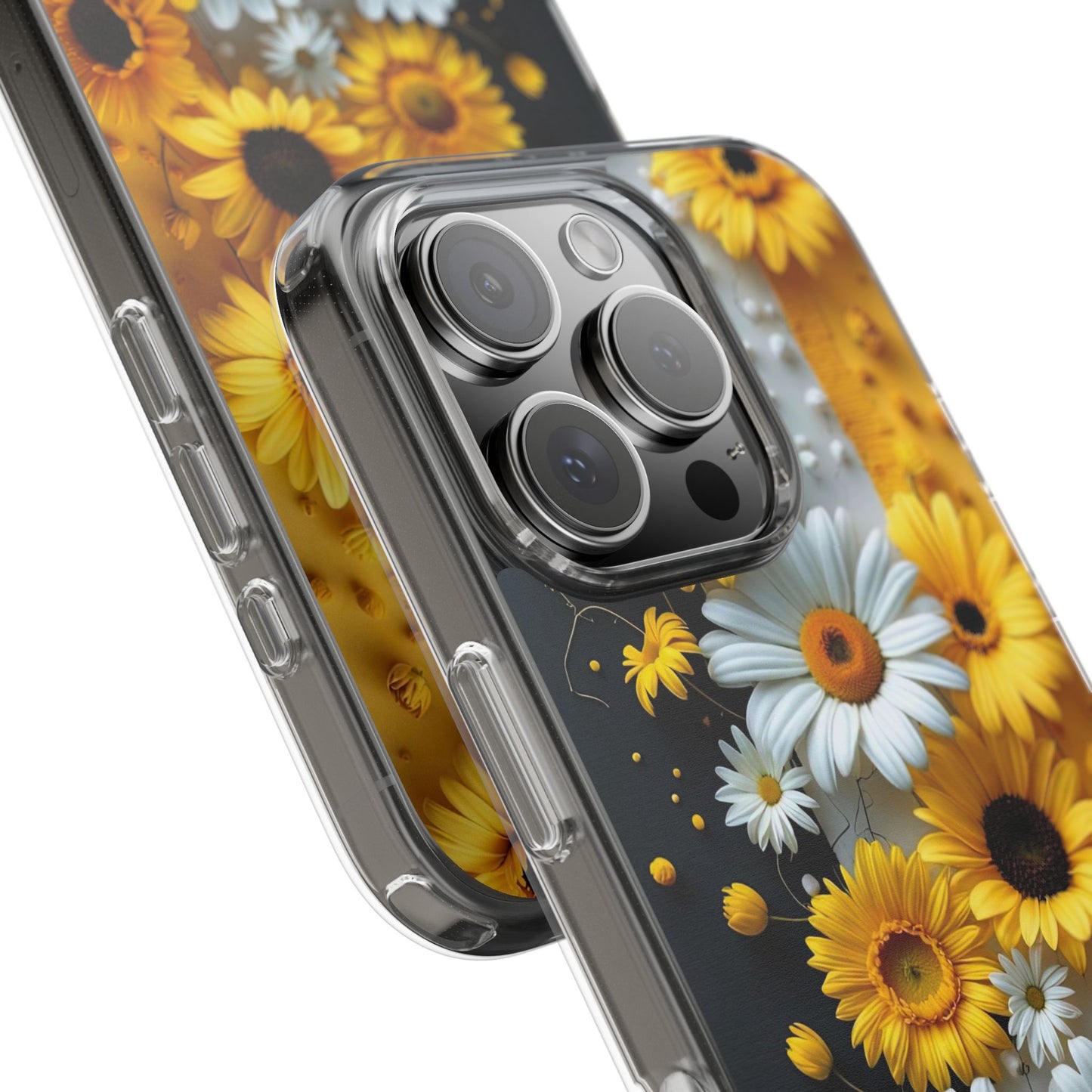 Clear Floral Phone Case - Yellow and White Daisy Pattern Colorful Spring Accessory