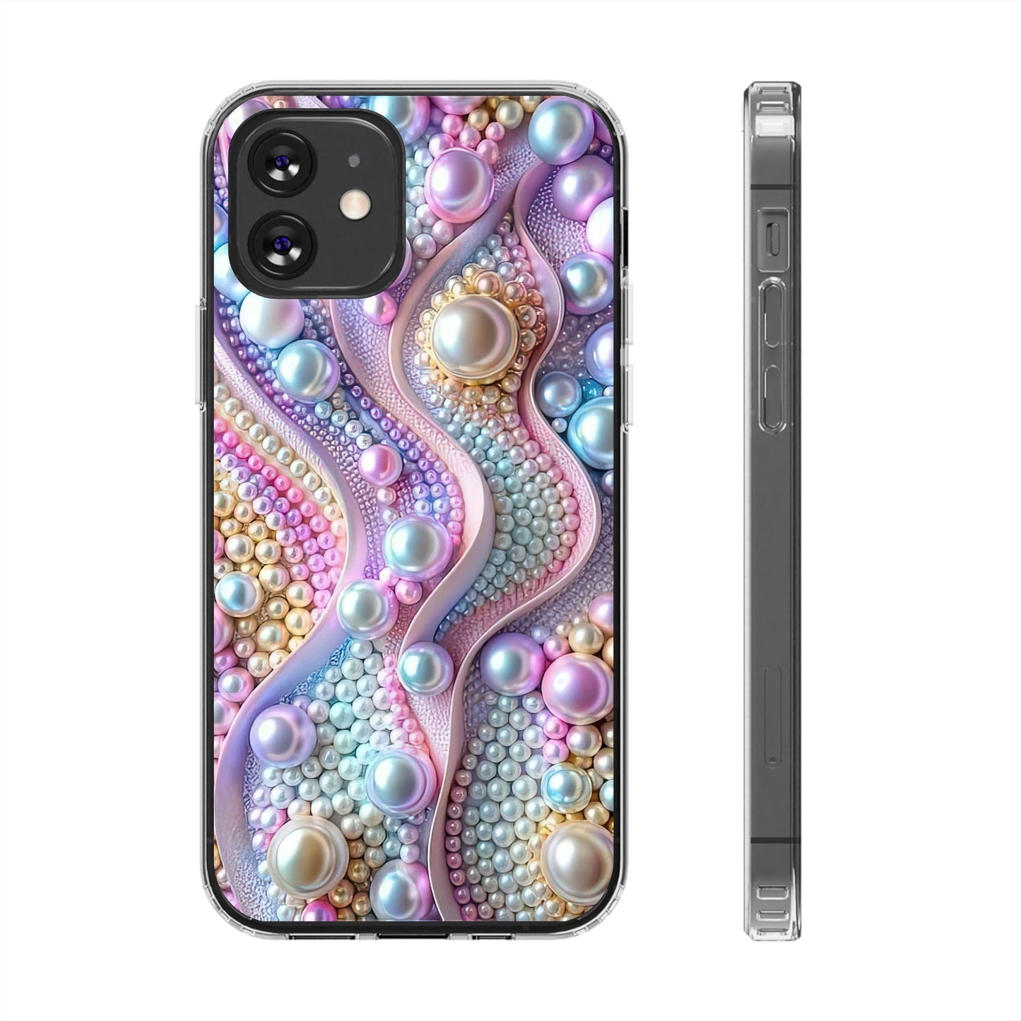 Colorful Pearl Wave Clear Phone Case, Elegant iPhone Cover