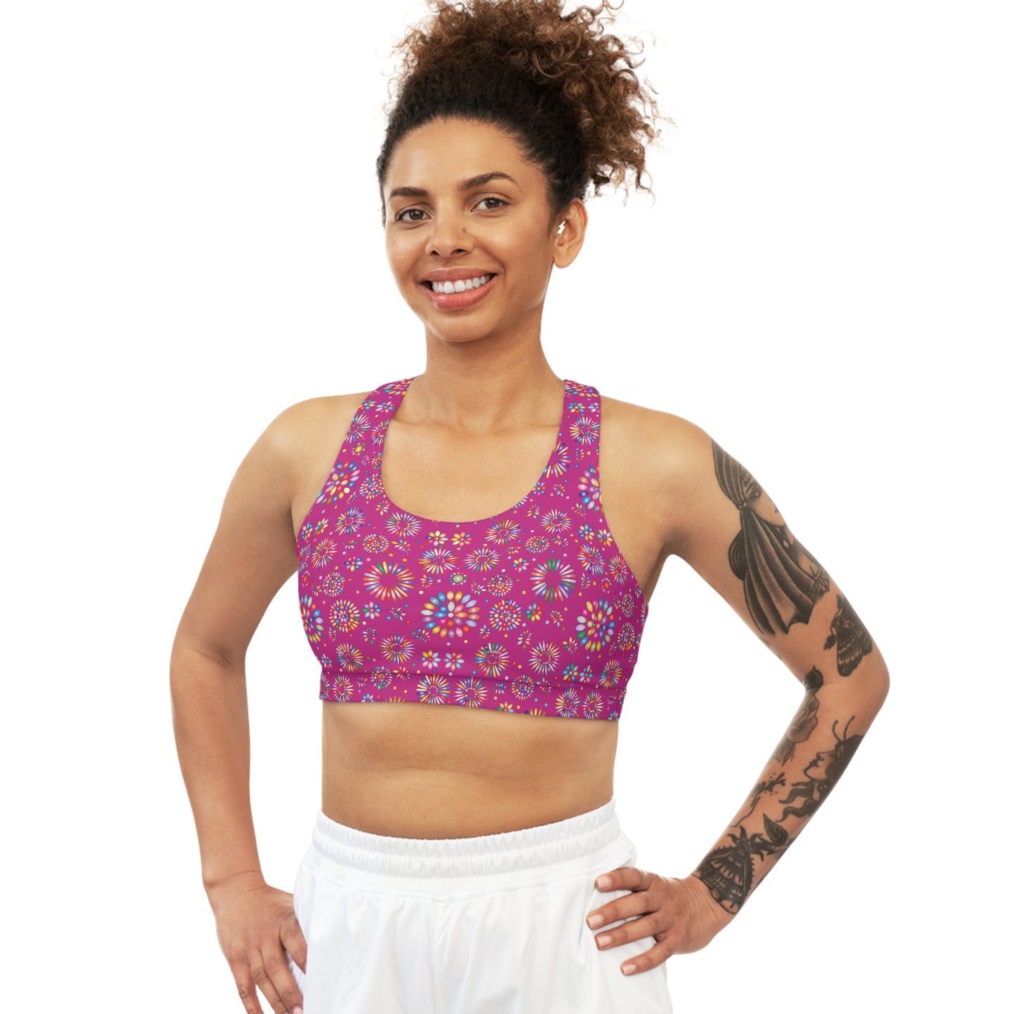 Vibrant Vibes Seamless Sports Bra (AOP) / Pink