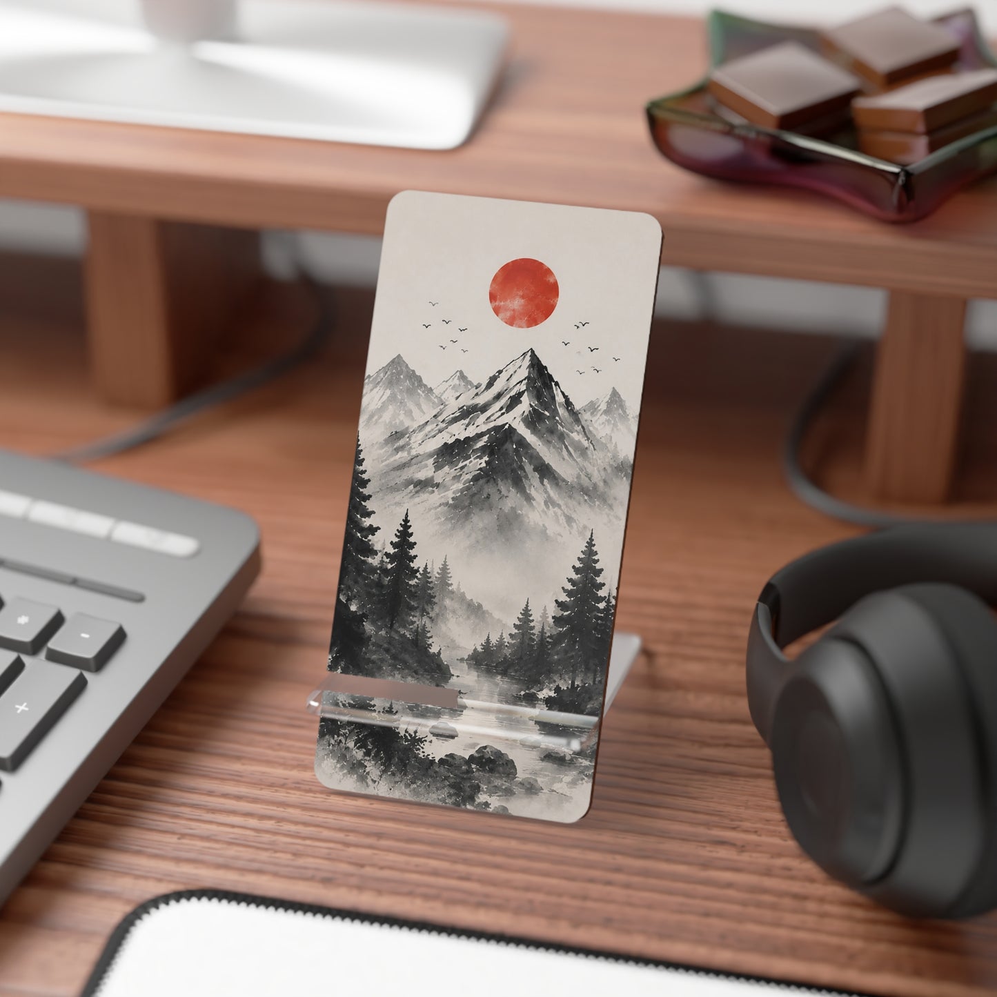 Red Sun Mountain Landscape Mobile Phone Stand