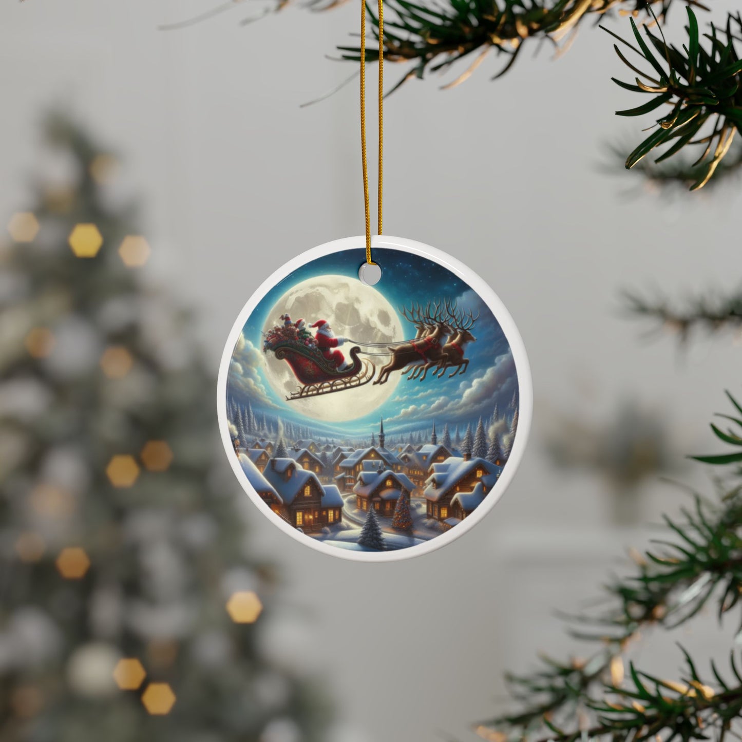 Holly Night Flight Christmas Ceramic Ornaments, 2-Side Print, (1pc, 3pcs, 5pcs, 10pcs)