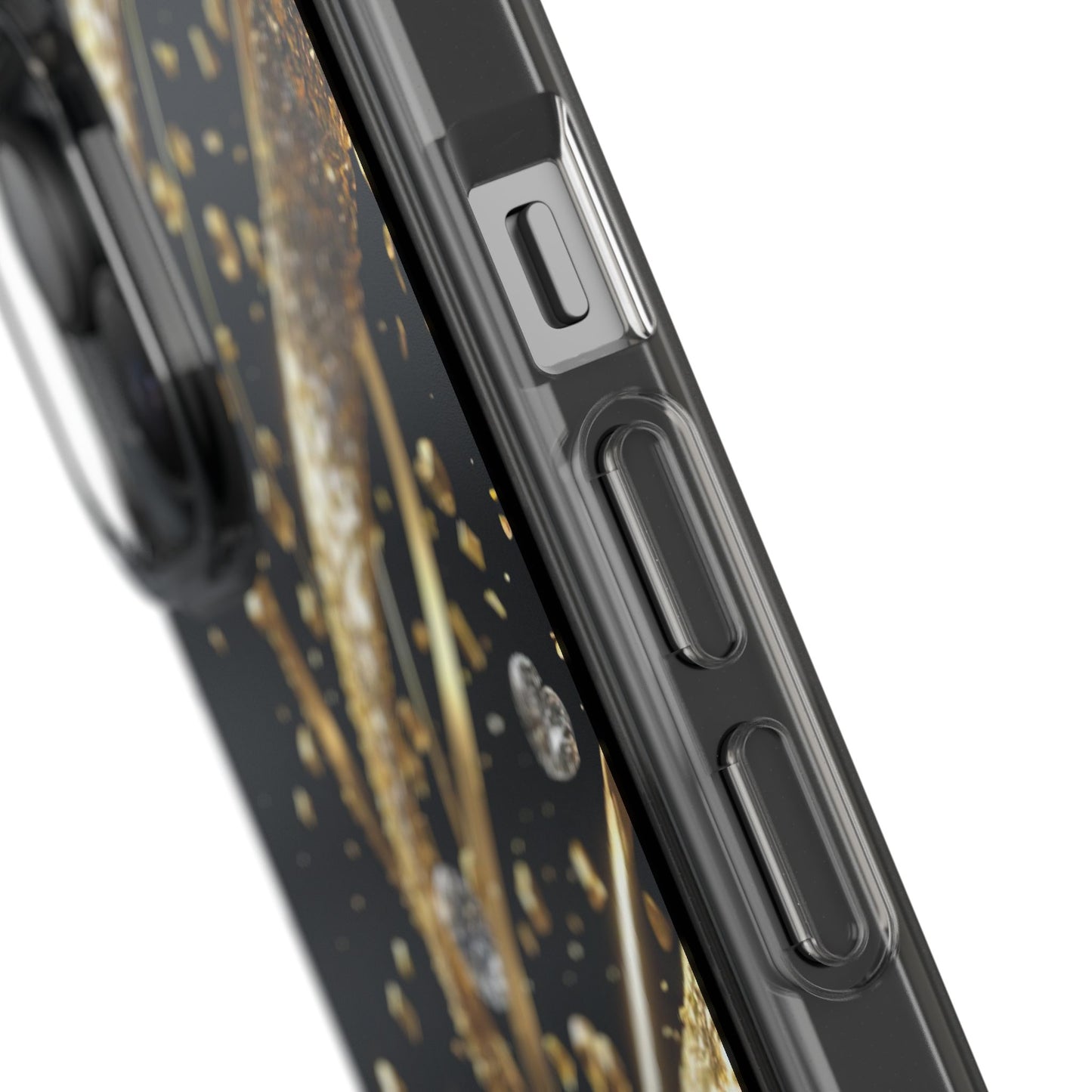 Gleaming Heart Clear Case, Elegant Gold Glitter, Sparkling Design