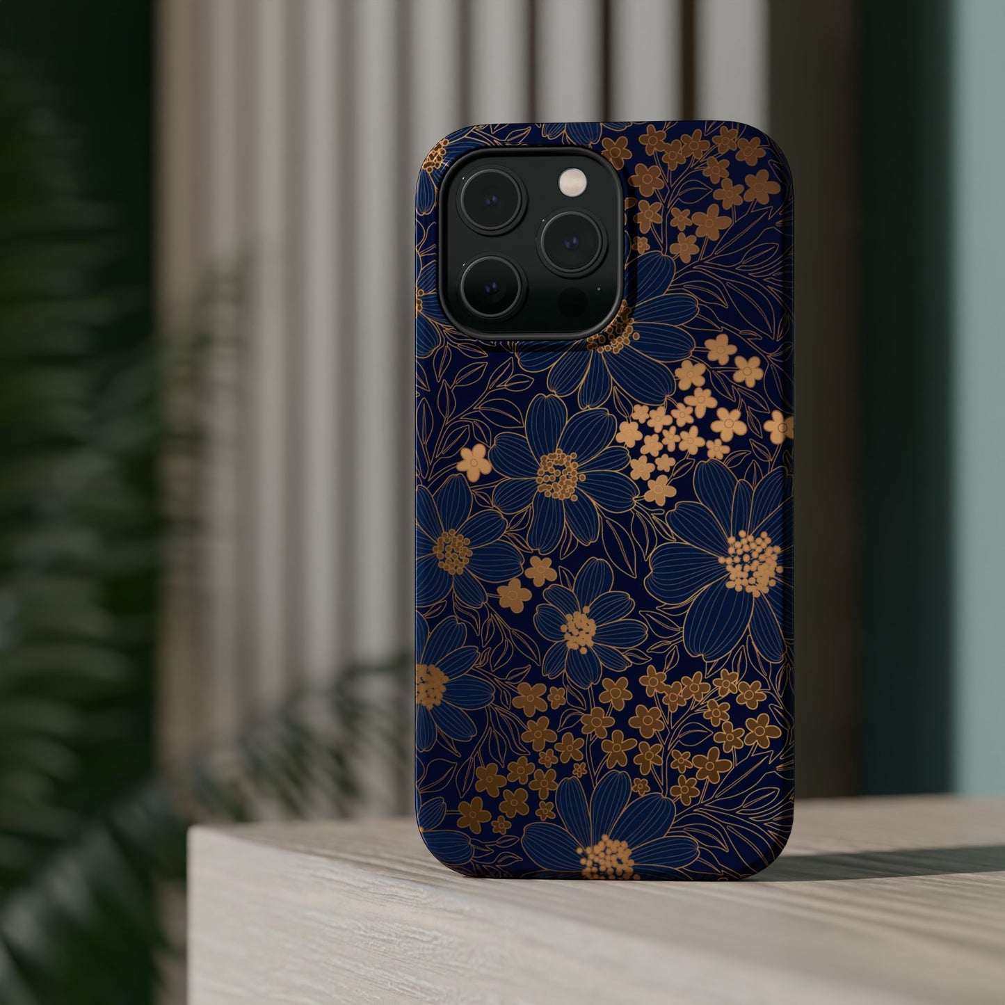 Luxury Serial Magnetic Phone Case, Golden Floral