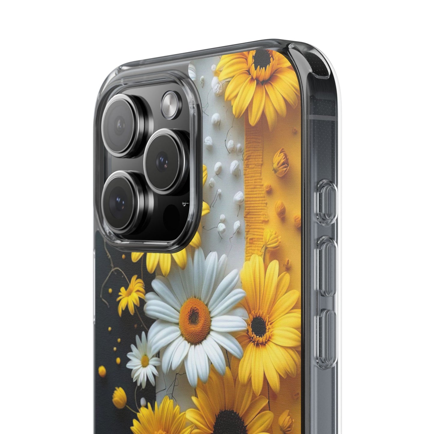 Clear Floral Phone Case - Yellow and White Daisy Pattern Colorful Spring Accessory