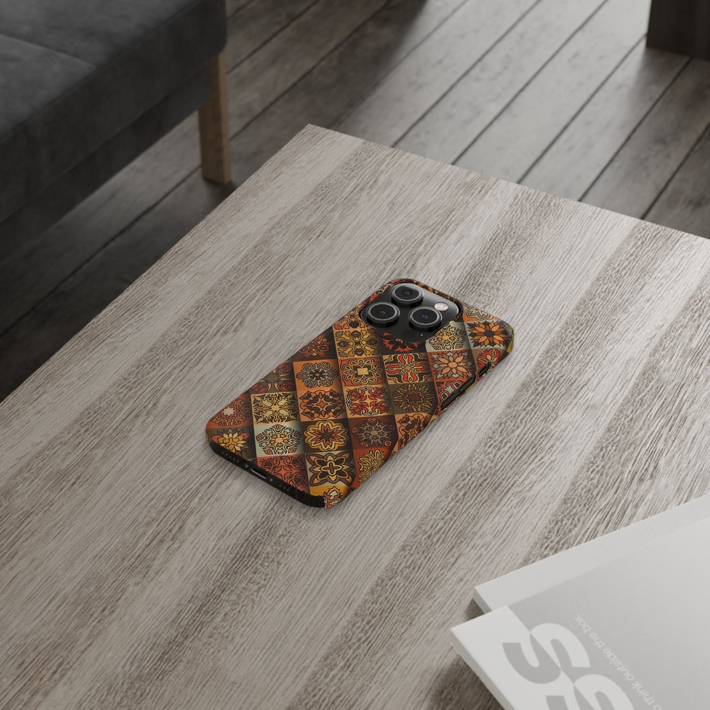Aztec Geometric Slim Case, Boho Orange