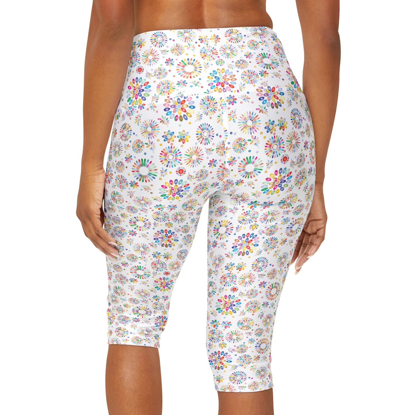 Vibrant Vibes Yoga Capri Leggings (AOP) / White