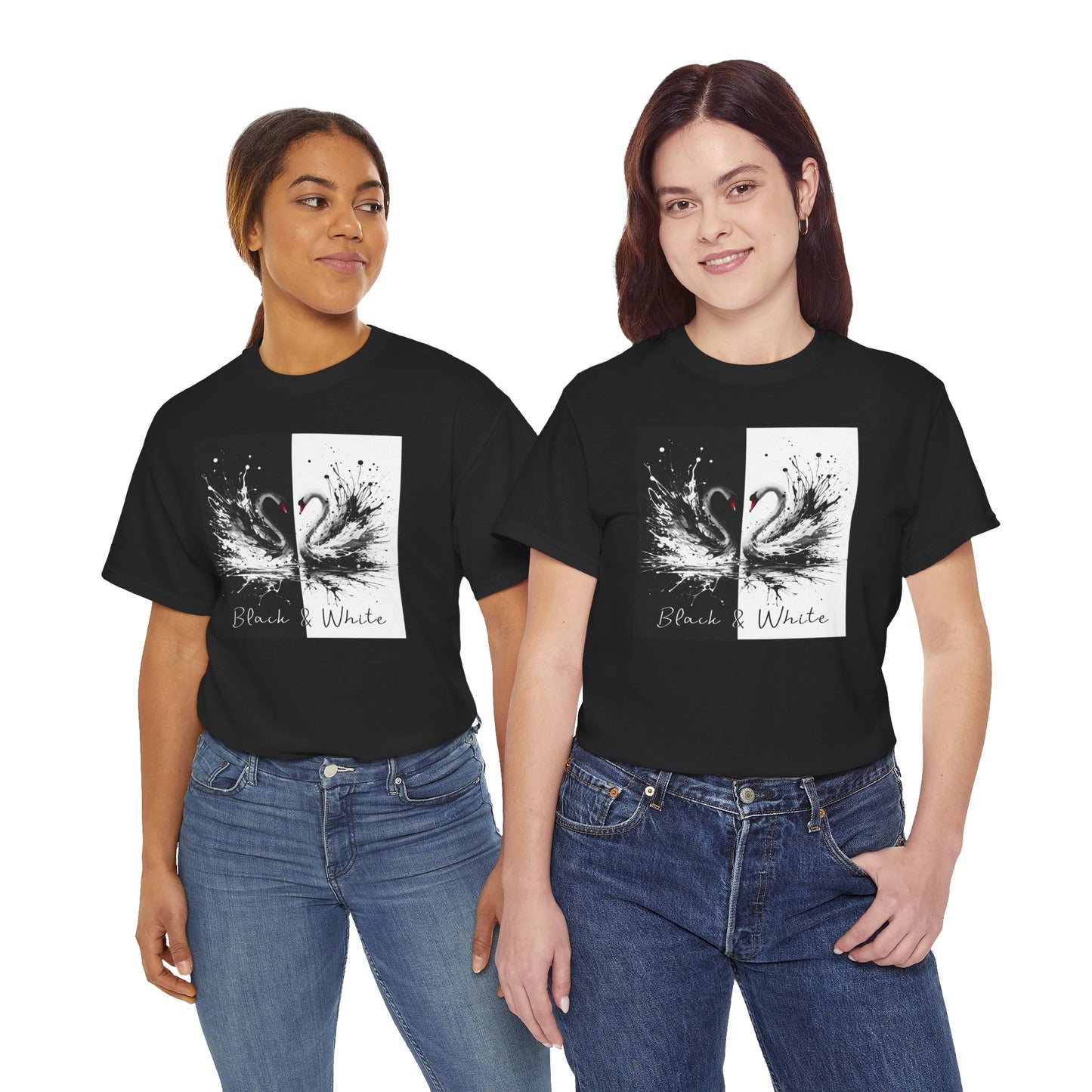 Black & White Swans Unisex Heavy Cotton Tee